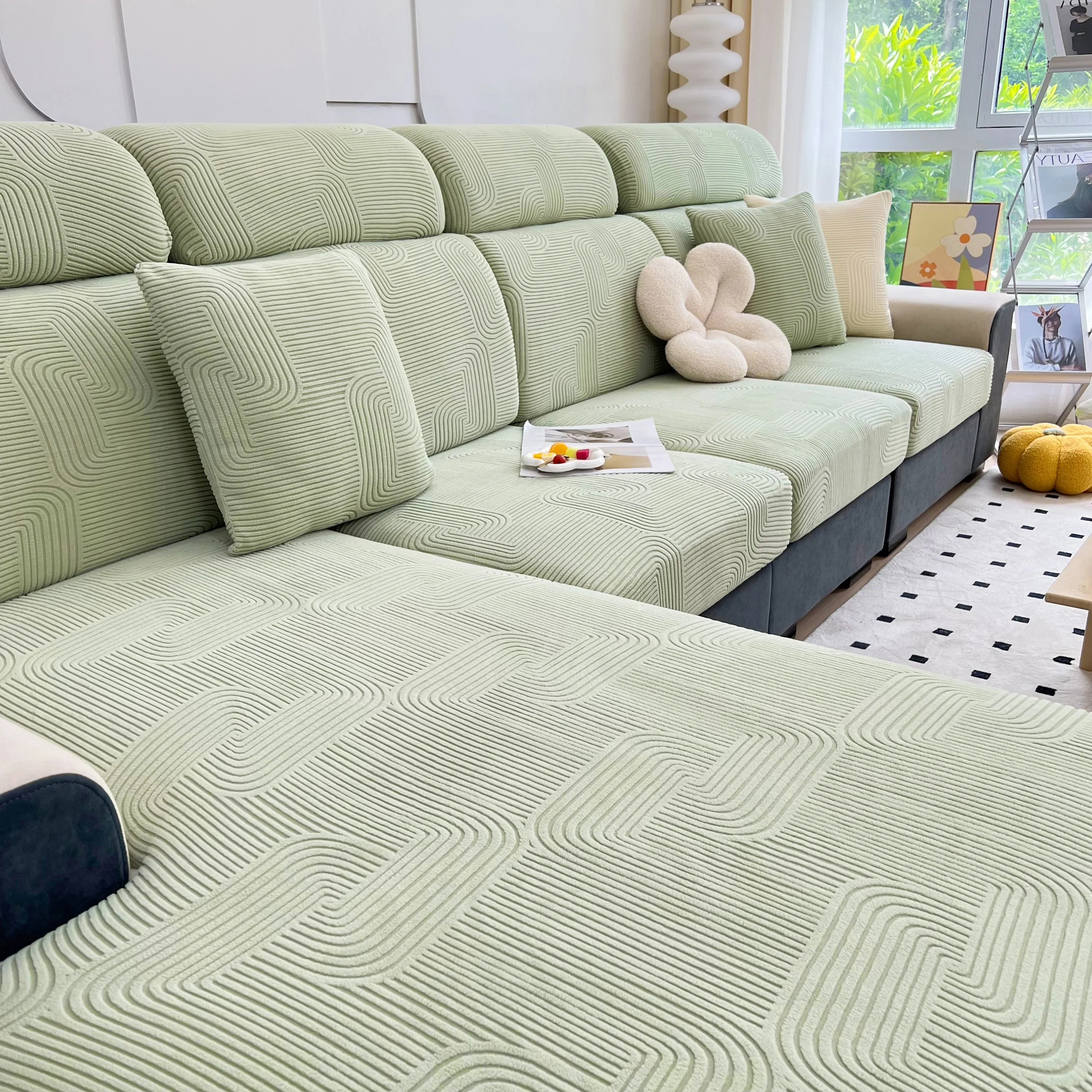 Stretch Couch Cushion Covers, Washable Chaise Lounge Sofa Slipcover, Elastic Furniture Protector for Pets, Kid - Image 133
