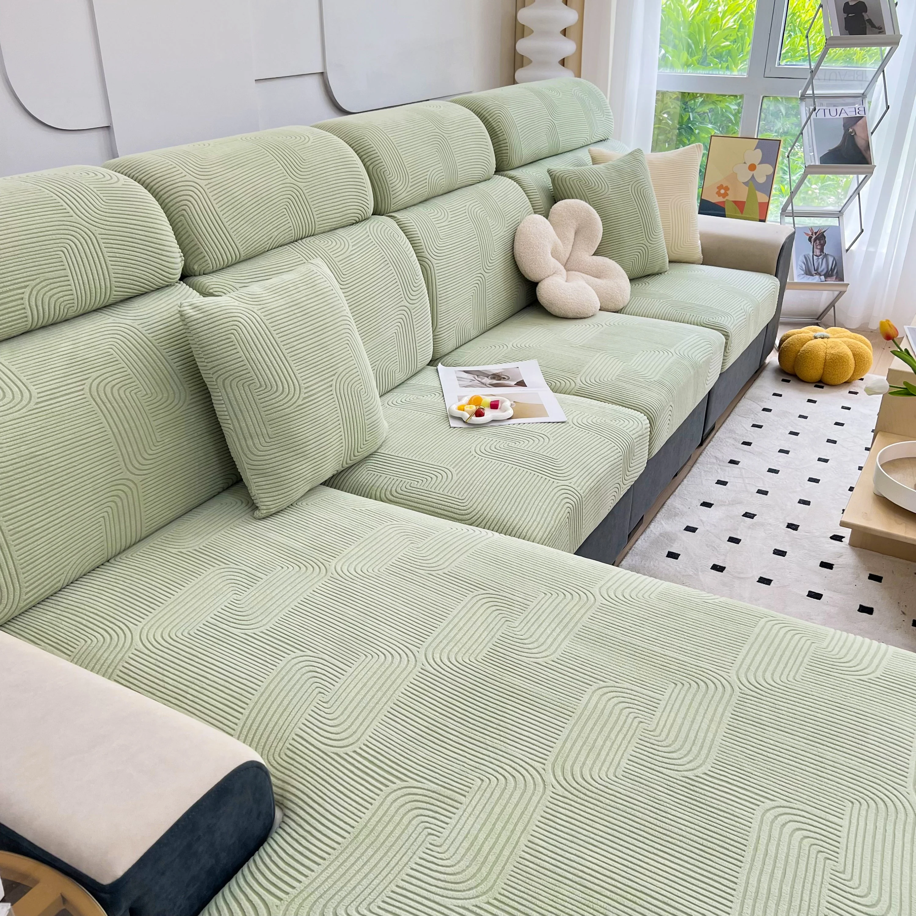 Stretch Couch Cushion Covers, Washable Chaise Lounge Sofa Slipcover, Elastic Furniture Protector for Pets, Kid - Image 134