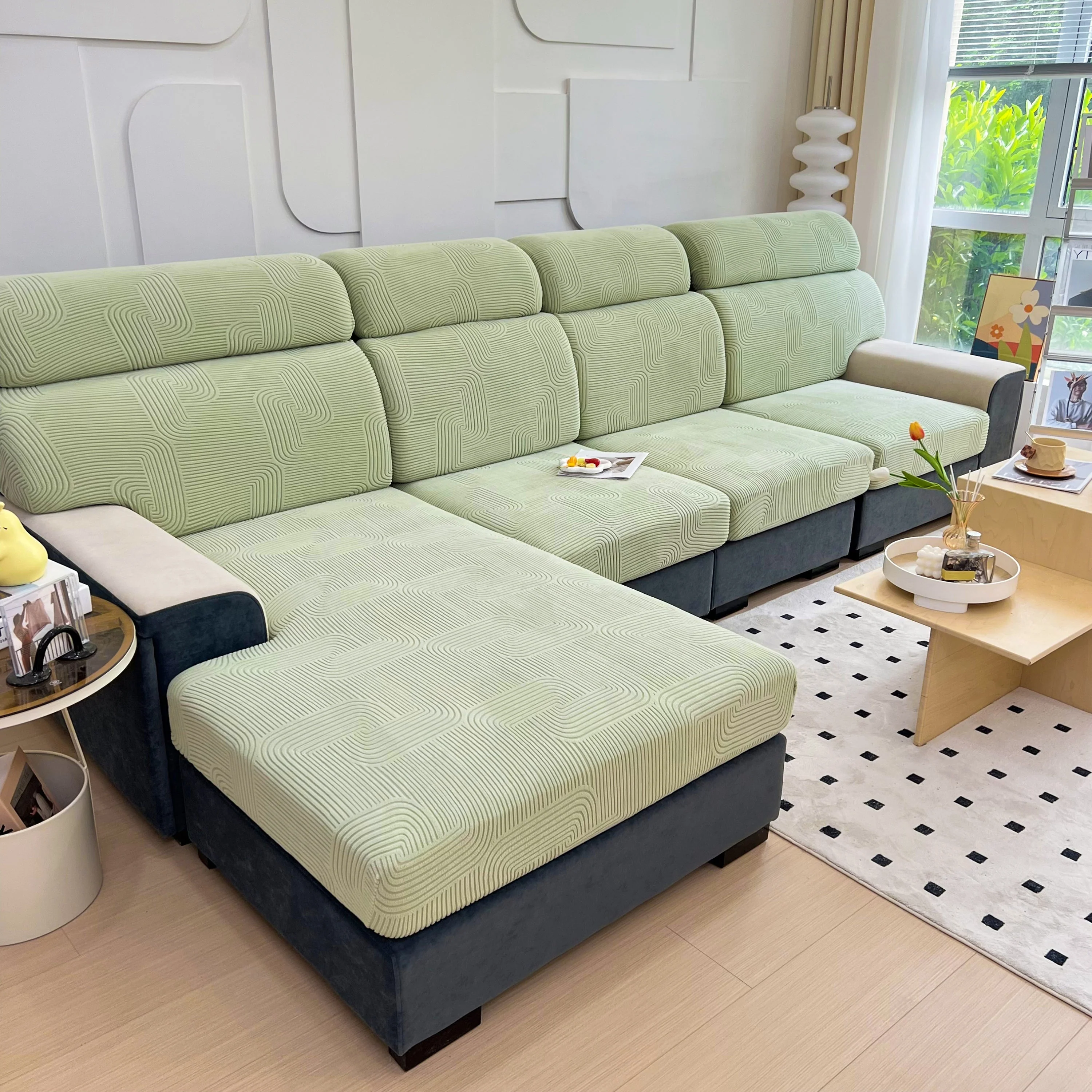Stretch Couch Cushion Covers, Washable Chaise Lounge Sofa Slipcover, Elastic Furniture Protector for Pets, Kid - Image 137
