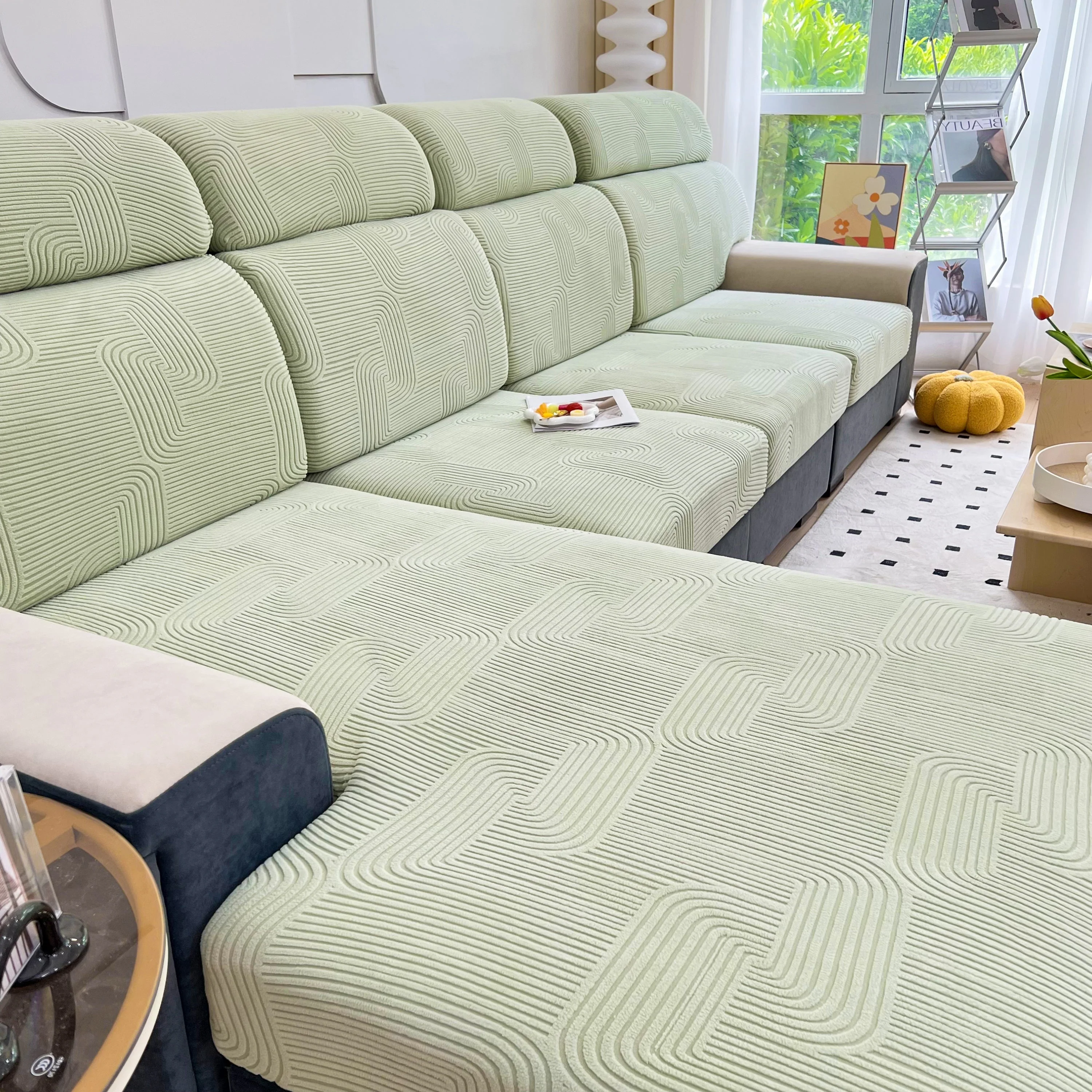 Stretch Couch Cushion Covers, Washable Chaise Lounge Sofa Slipcover, Elastic Furniture Protector for Pets, Kid - Image 139