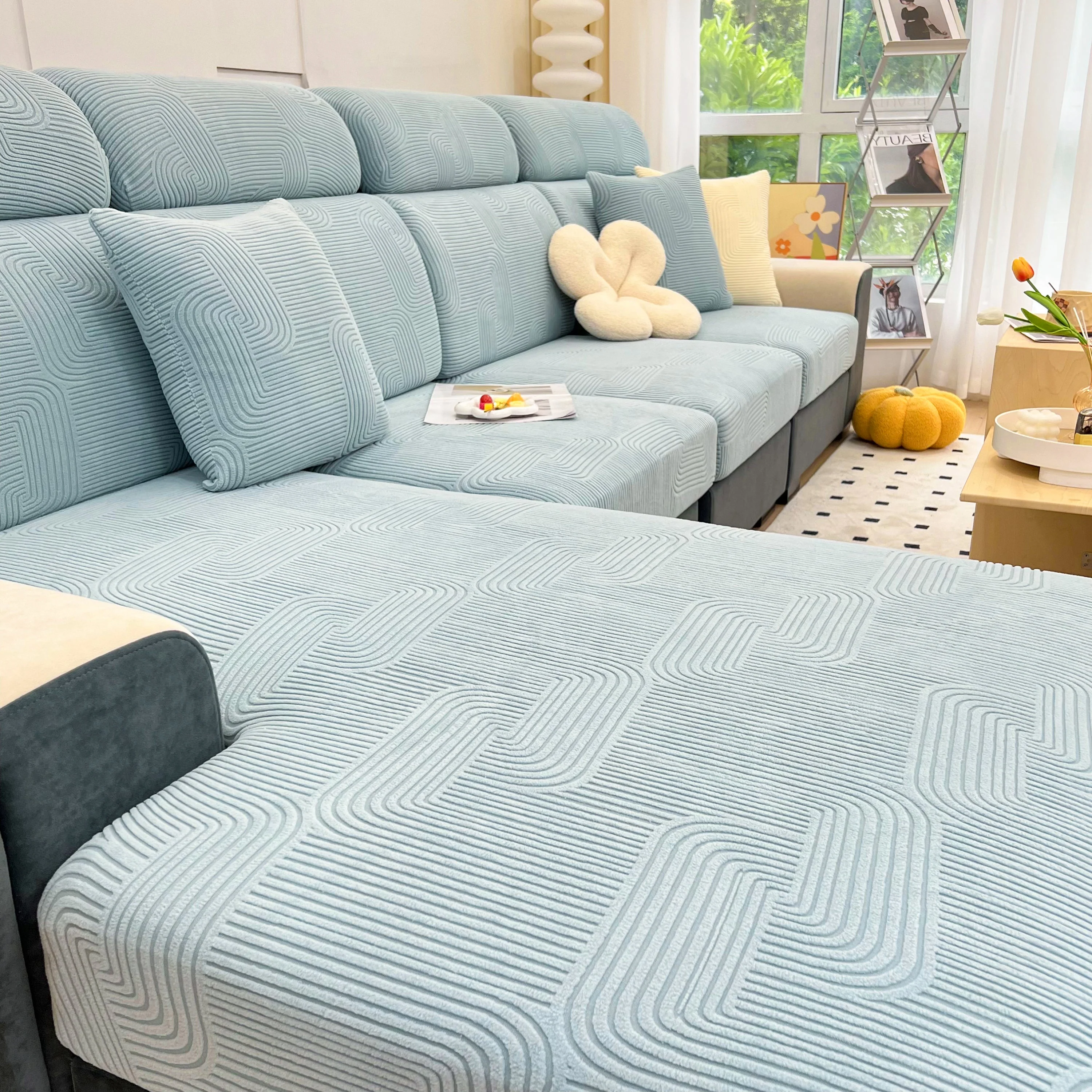 Stretch Couch Cushion Covers, Washable Chaise Lounge Sofa Slipcover, Elastic Furniture Protector for Pets, Kid - Image 14
