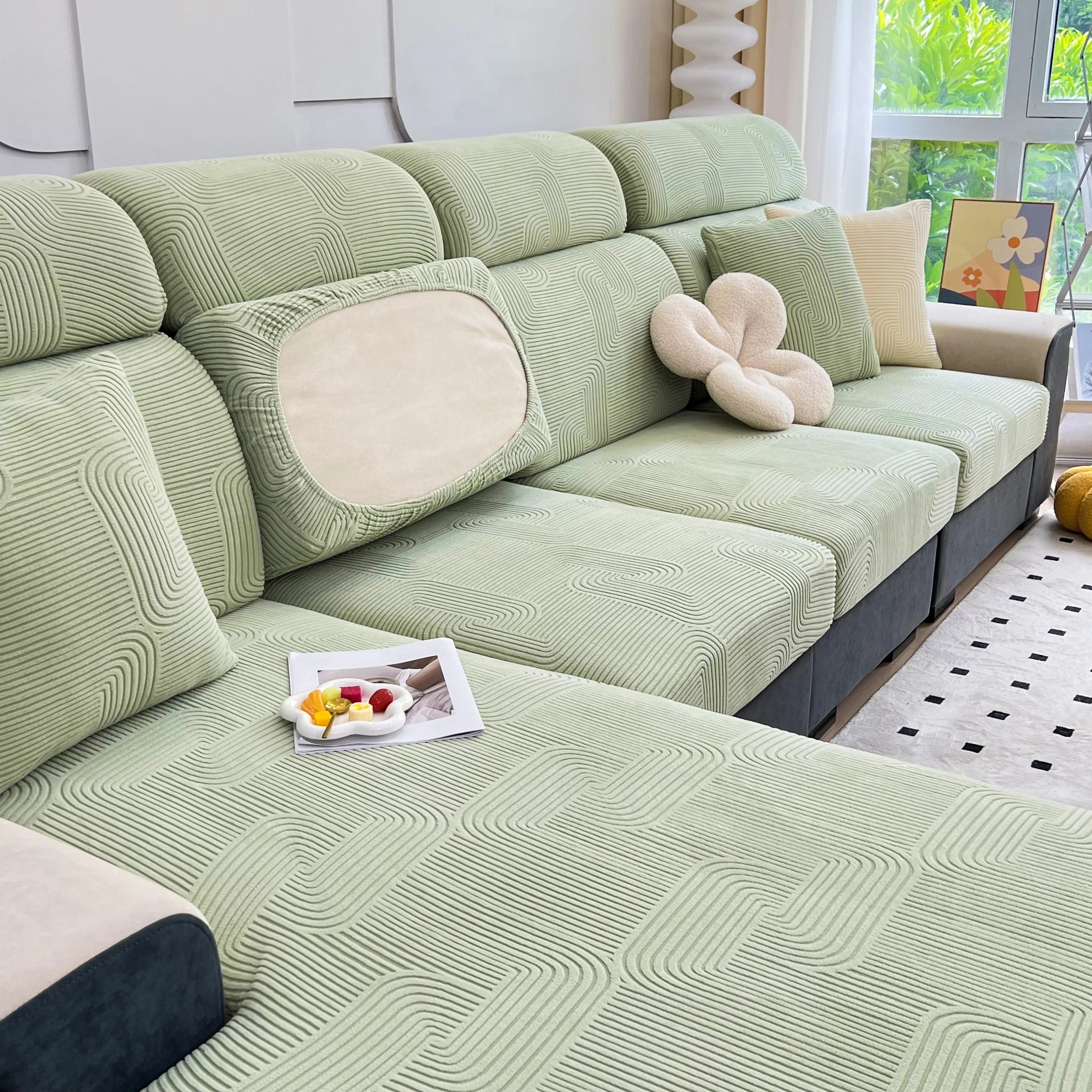 Stretch Couch Cushion Covers, Washable Chaise Lounge Sofa Slipcover, Elastic Furniture Protector for Pets, Kid - Image 142