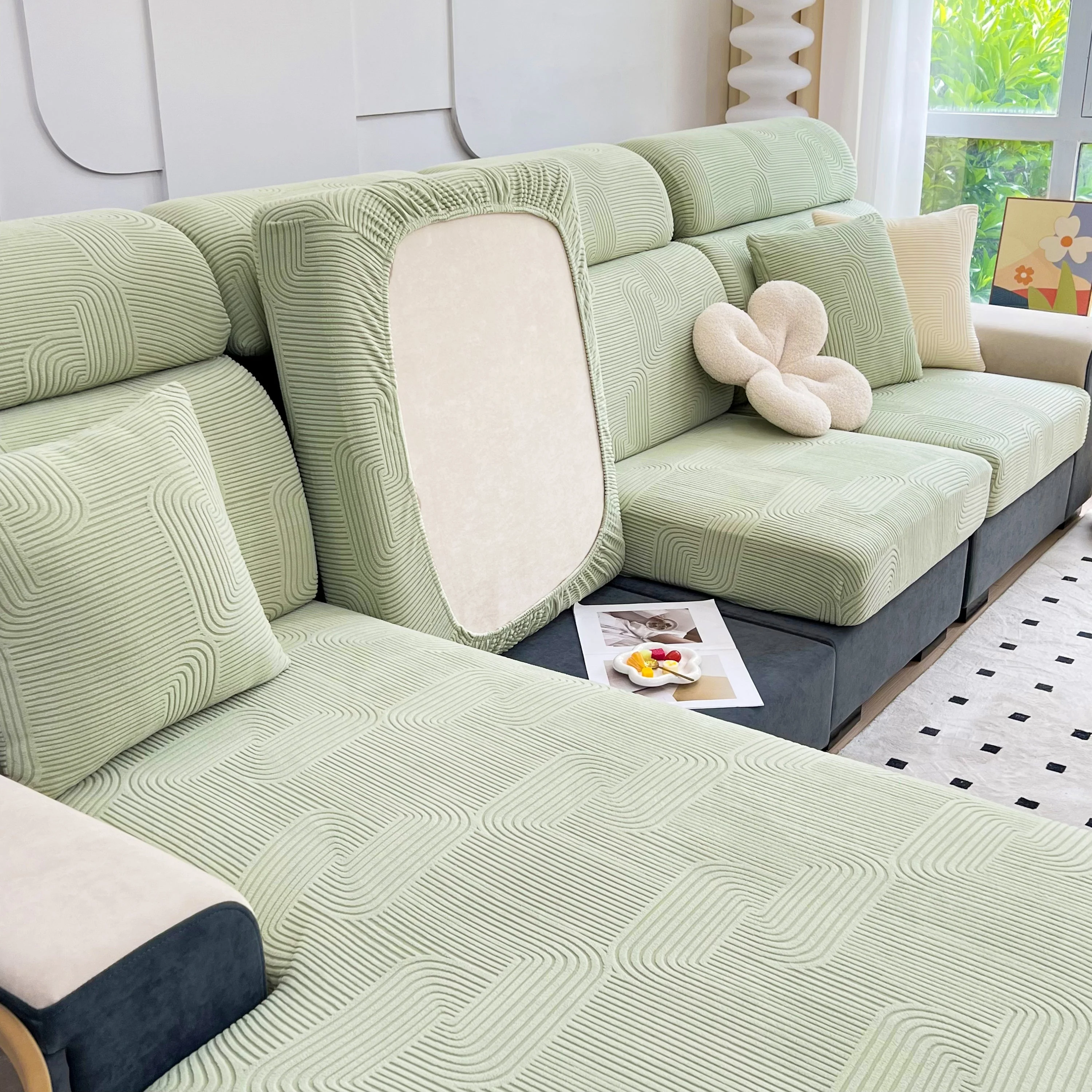 Stretch Couch Cushion Covers, Washable Chaise Lounge Sofa Slipcover, Elastic Furniture Protector for Pets, Kid - Image 143