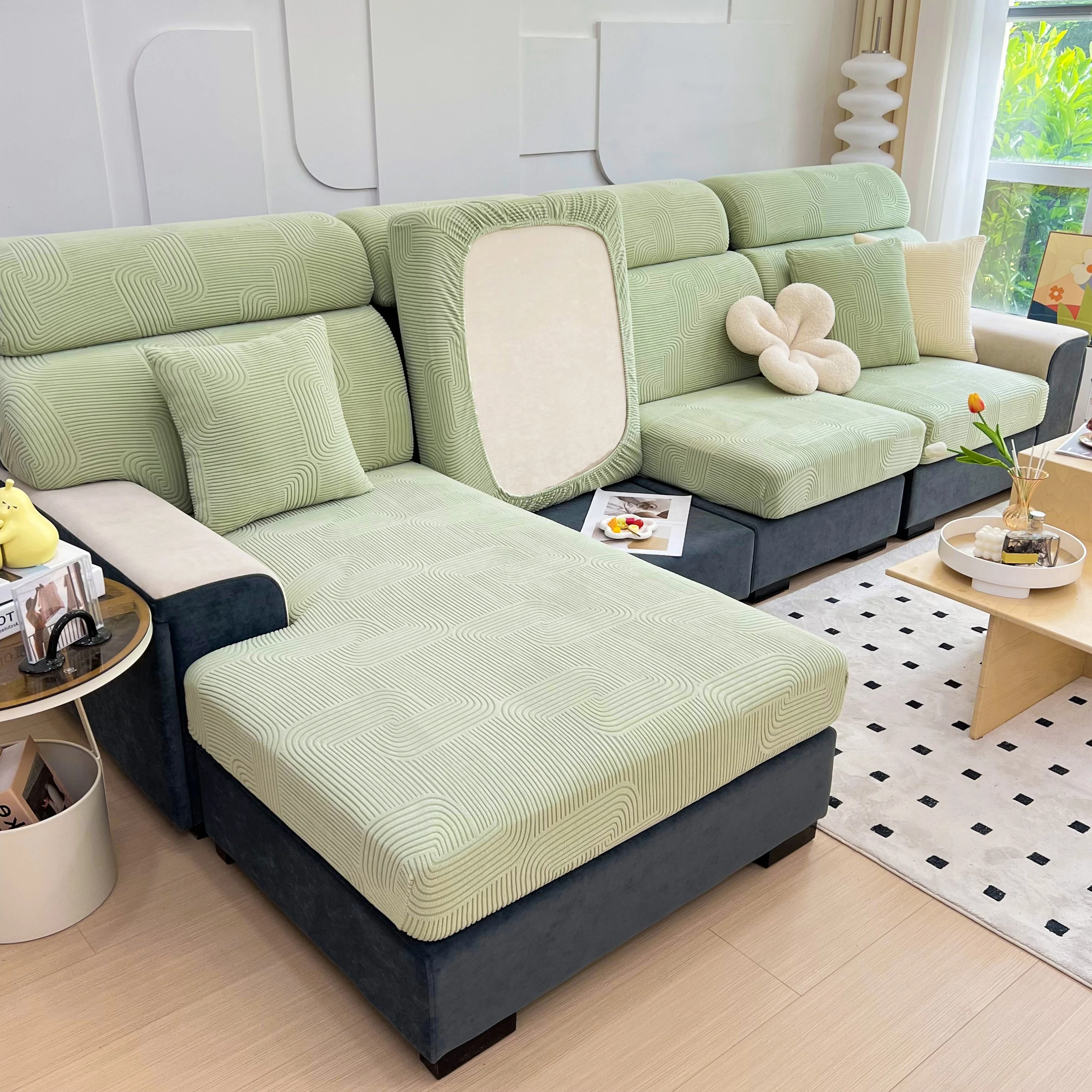 Stretch Couch Cushion Covers, Washable Chaise Lounge Sofa Slipcover, Elastic Furniture Protector for Pets, Kid - Image 144