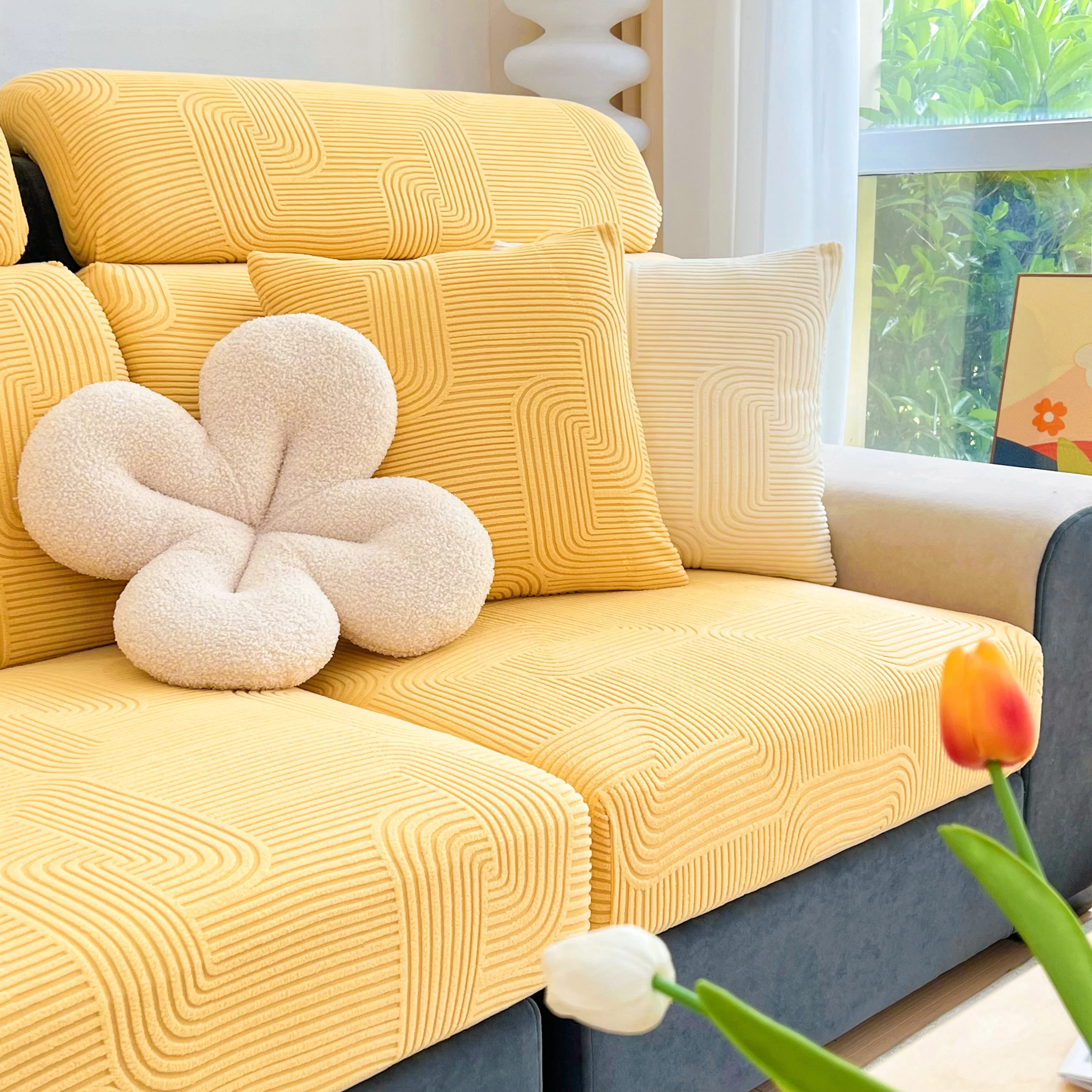 Stretch Couch Cushion Covers, Washable Chaise Lounge Sofa Slipcover, Elastic Furniture Protector for Pets, Kid - Image 149