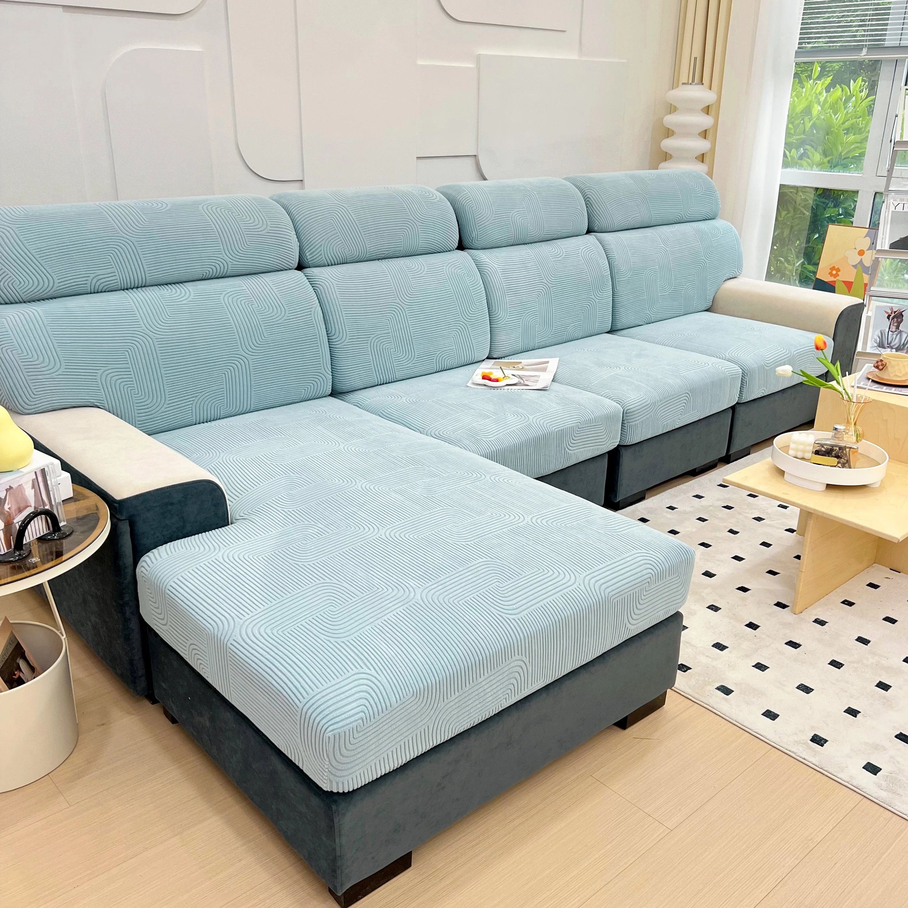 Stretch Couch Cushion Covers, Washable Chaise Lounge Sofa Slipcover, Elastic Furniture Protector for Pets, Kid - Image 15