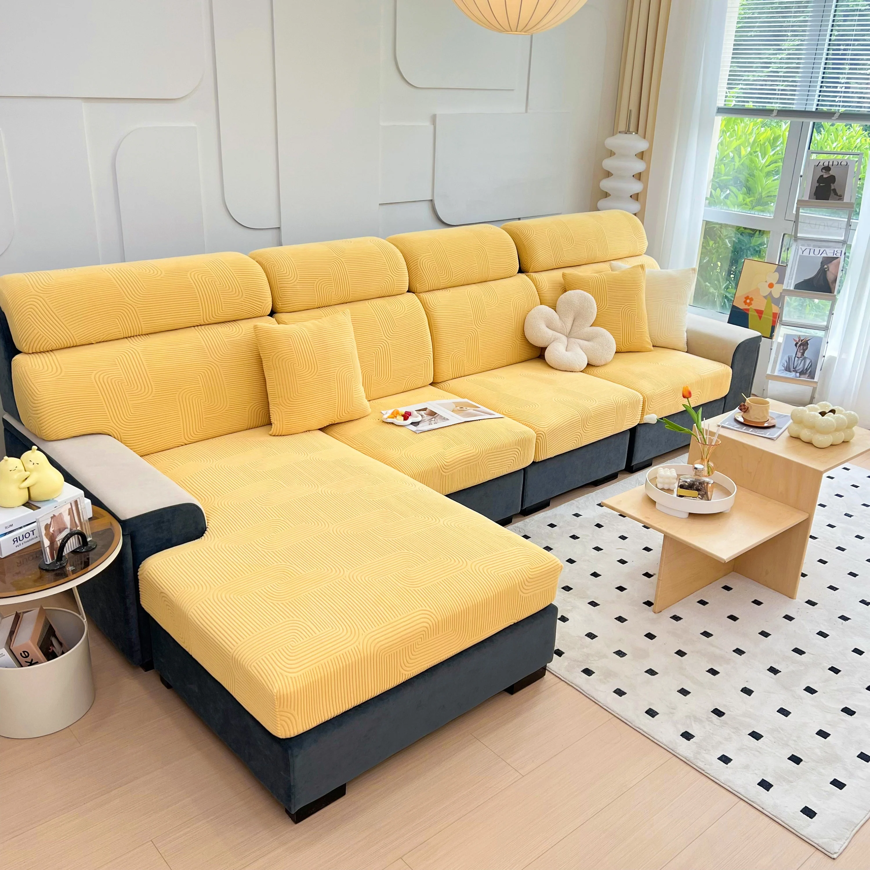 Stretch Couch Cushion Covers, Washable Chaise Lounge Sofa Slipcover, Elastic Furniture Protector for Pets, Kid - Image 152
