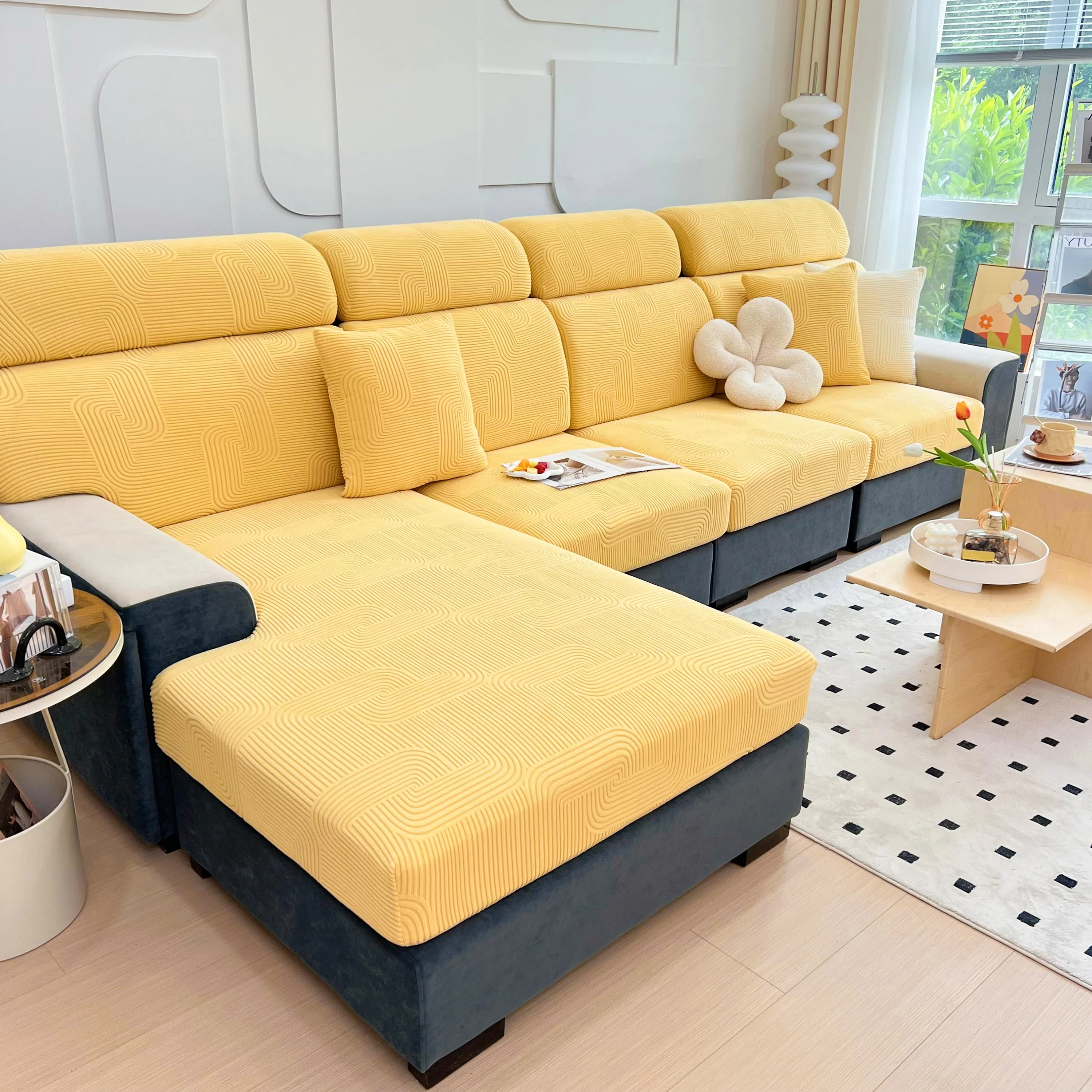 Stretch Couch Cushion Covers, Washable Chaise Lounge Sofa Slipcover, Elastic Furniture Protector for Pets, Kid - Image 153