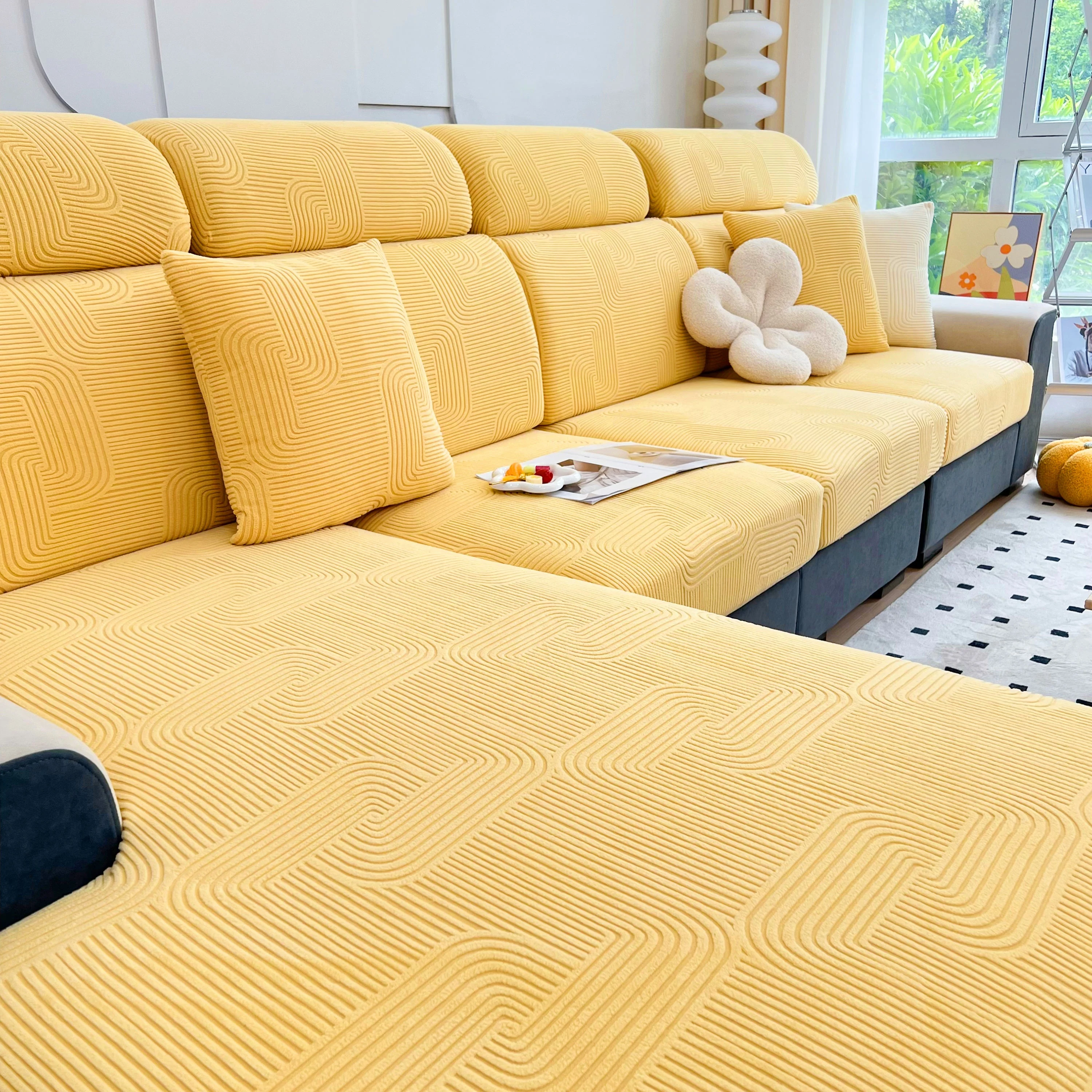Stretch Couch Cushion Covers, Washable Chaise Lounge Sofa Slipcover, Elastic Furniture Protector for Pets, Kid - Image 155