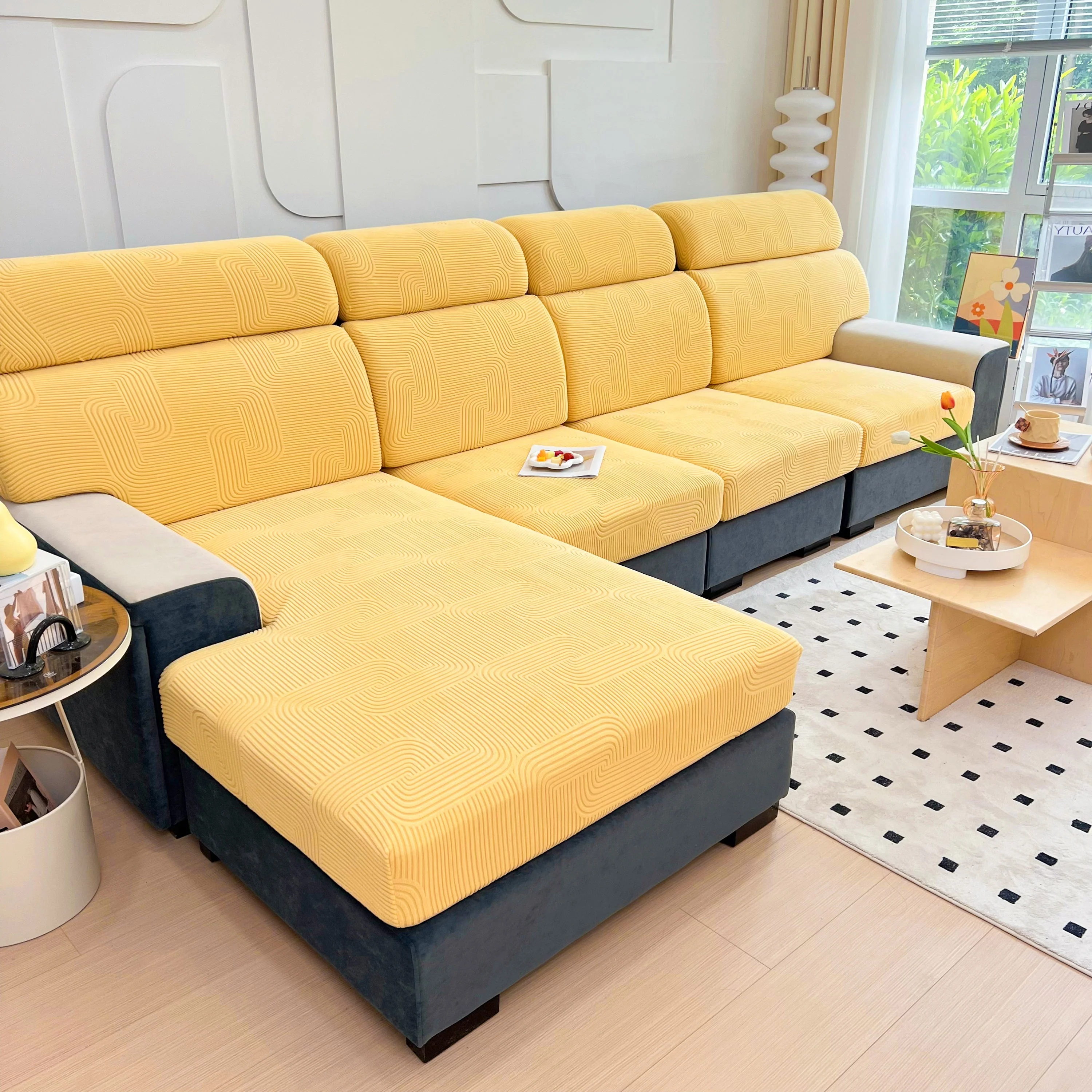 Stretch Couch Cushion Covers, Washable Chaise Lounge Sofa Slipcover, Elastic Furniture Protector for Pets, Kid - Image 157