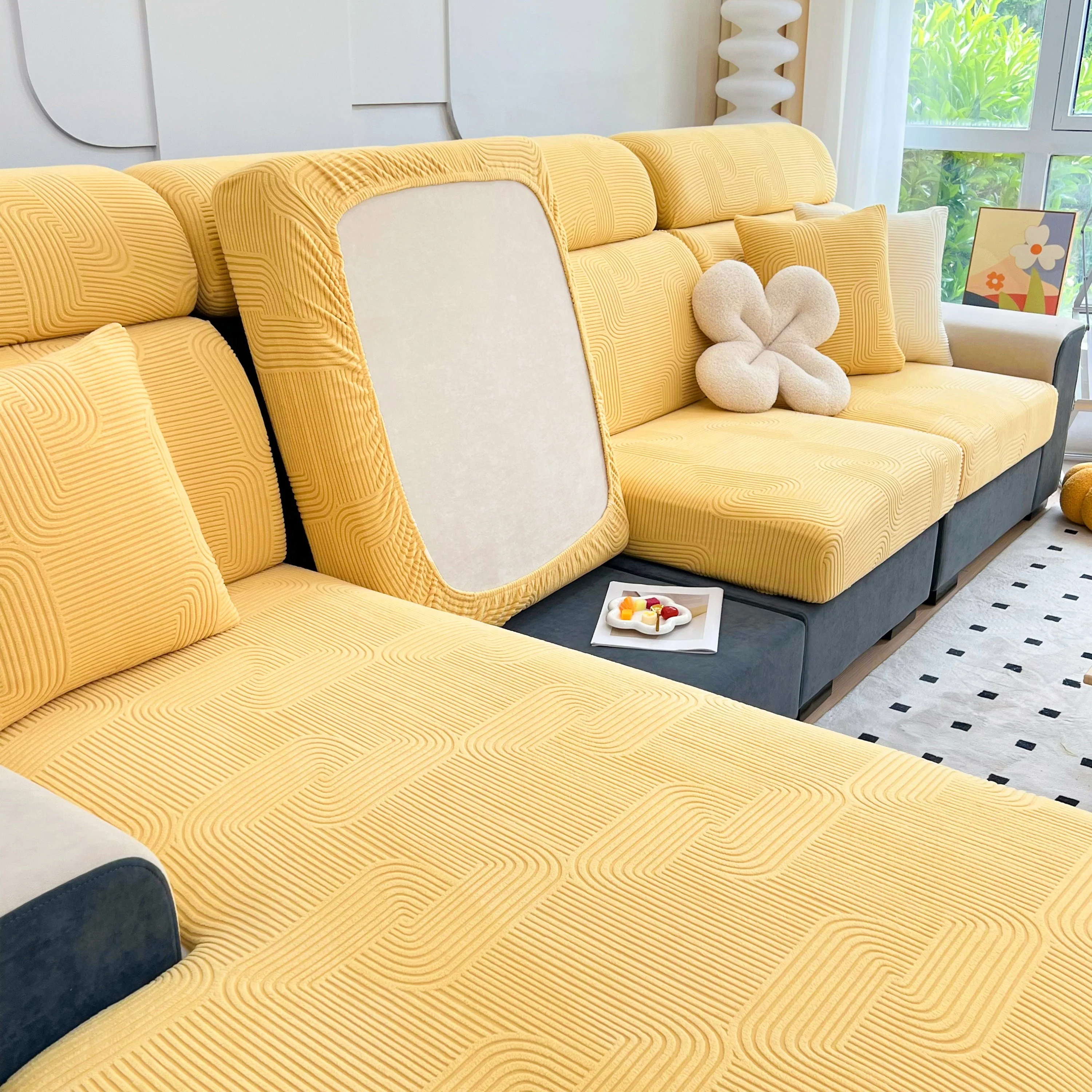 Stretch Couch Cushion Covers, Washable Chaise Lounge Sofa Slipcover, Elastic Furniture Protector for Pets, Kid - Image 158