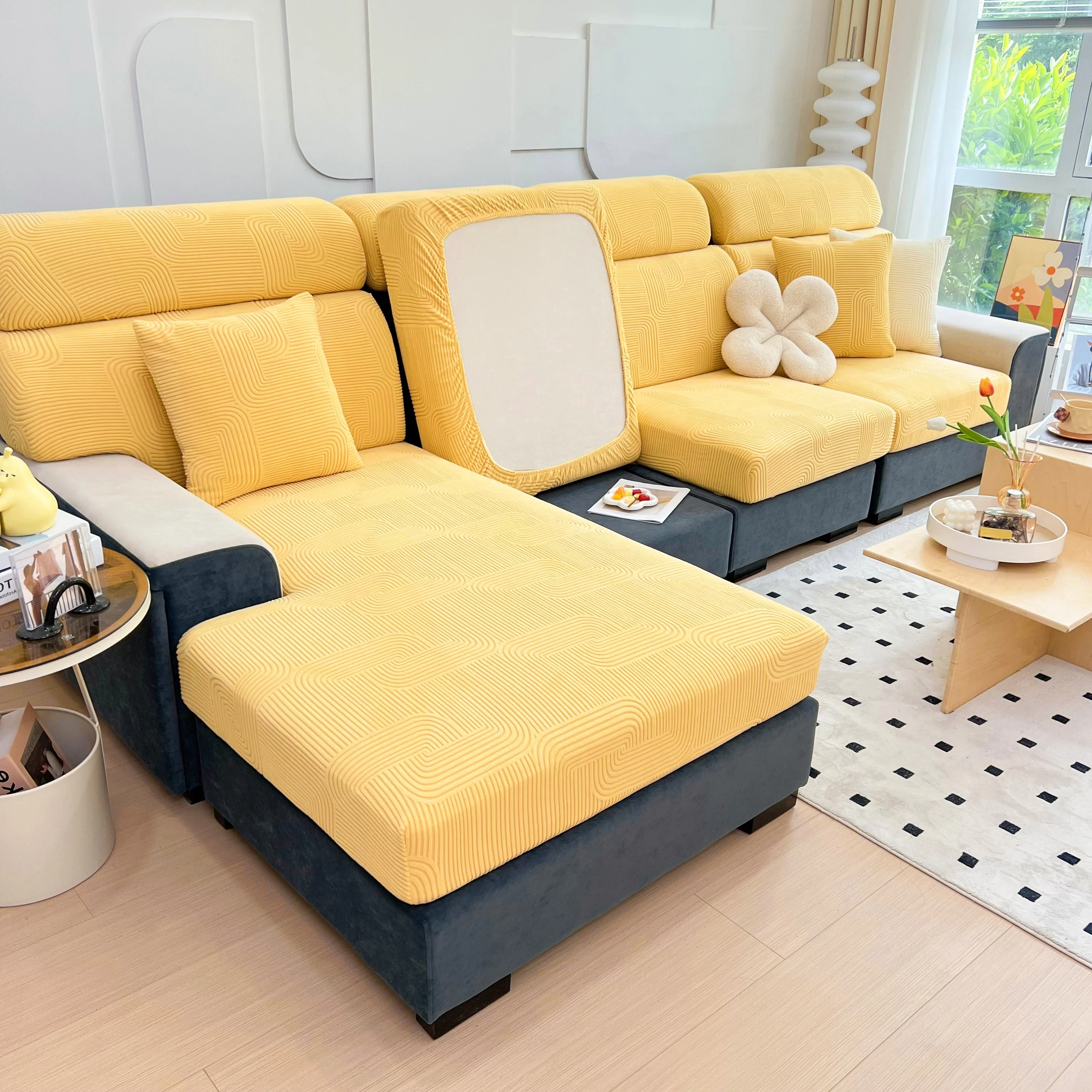 Stretch Couch Cushion Covers, Washable Chaise Lounge Sofa Slipcover, Elastic Furniture Protector for Pets, Kid - Image 159