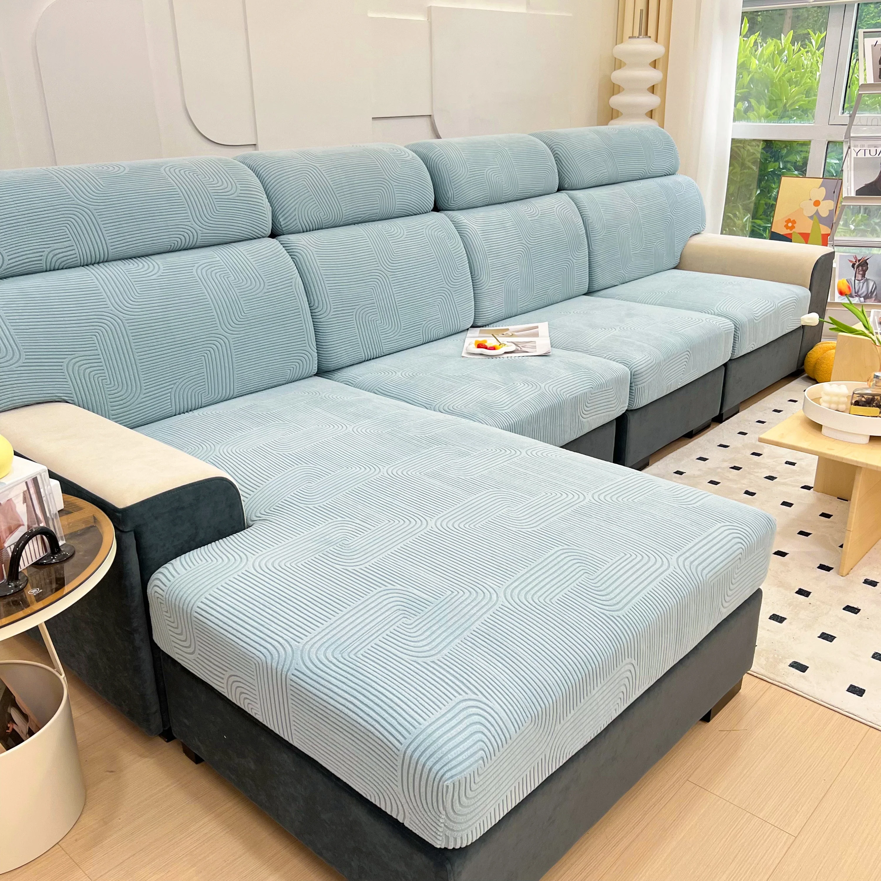 Stretch Couch Cushion Covers, Washable Chaise Lounge Sofa Slipcover, Elastic Furniture Protector for Pets, Kid - Image 16