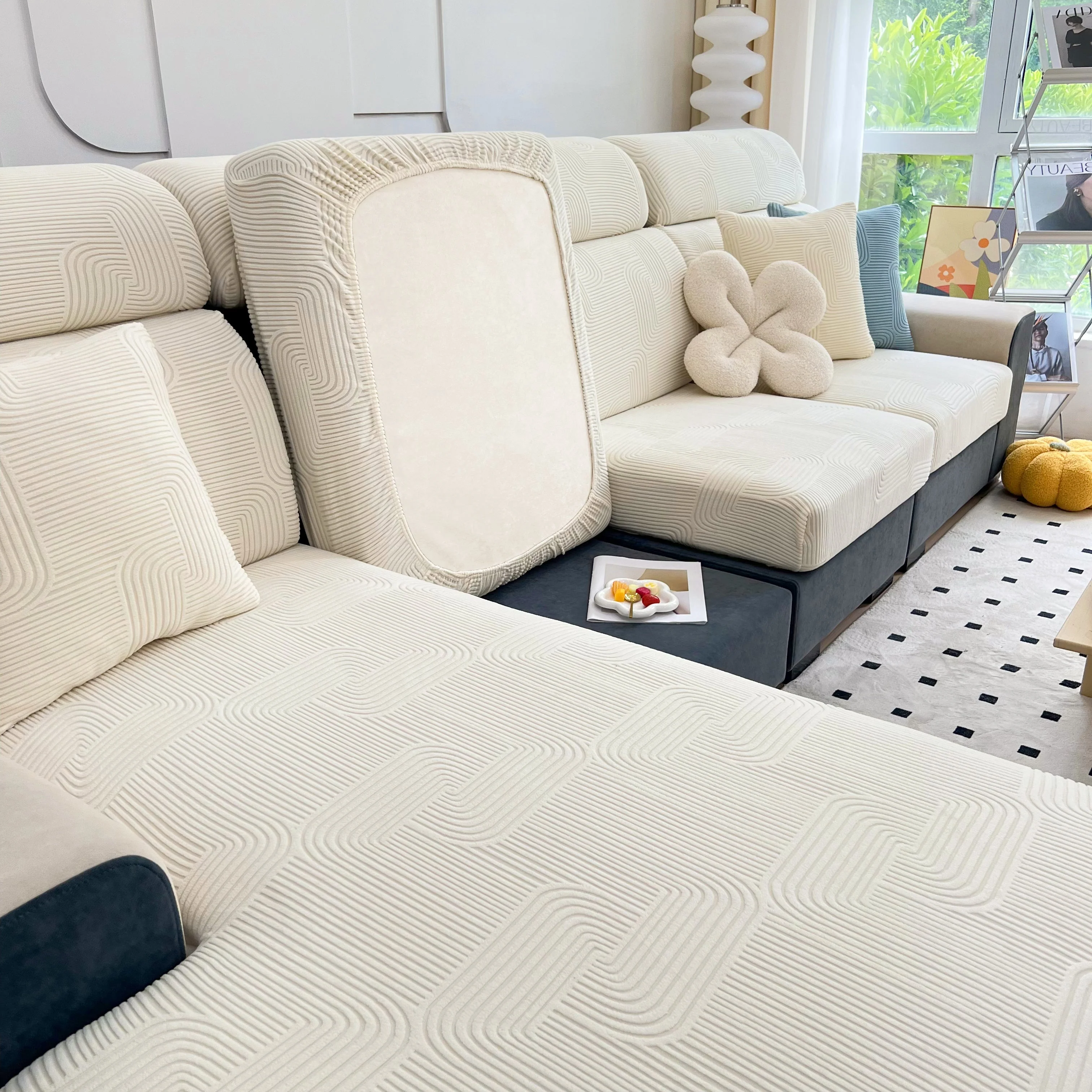 Stretch Couch Cushion Covers, Washable Chaise Lounge Sofa Slipcover, Elastic Furniture Protector for Pets, Kid - Image 164