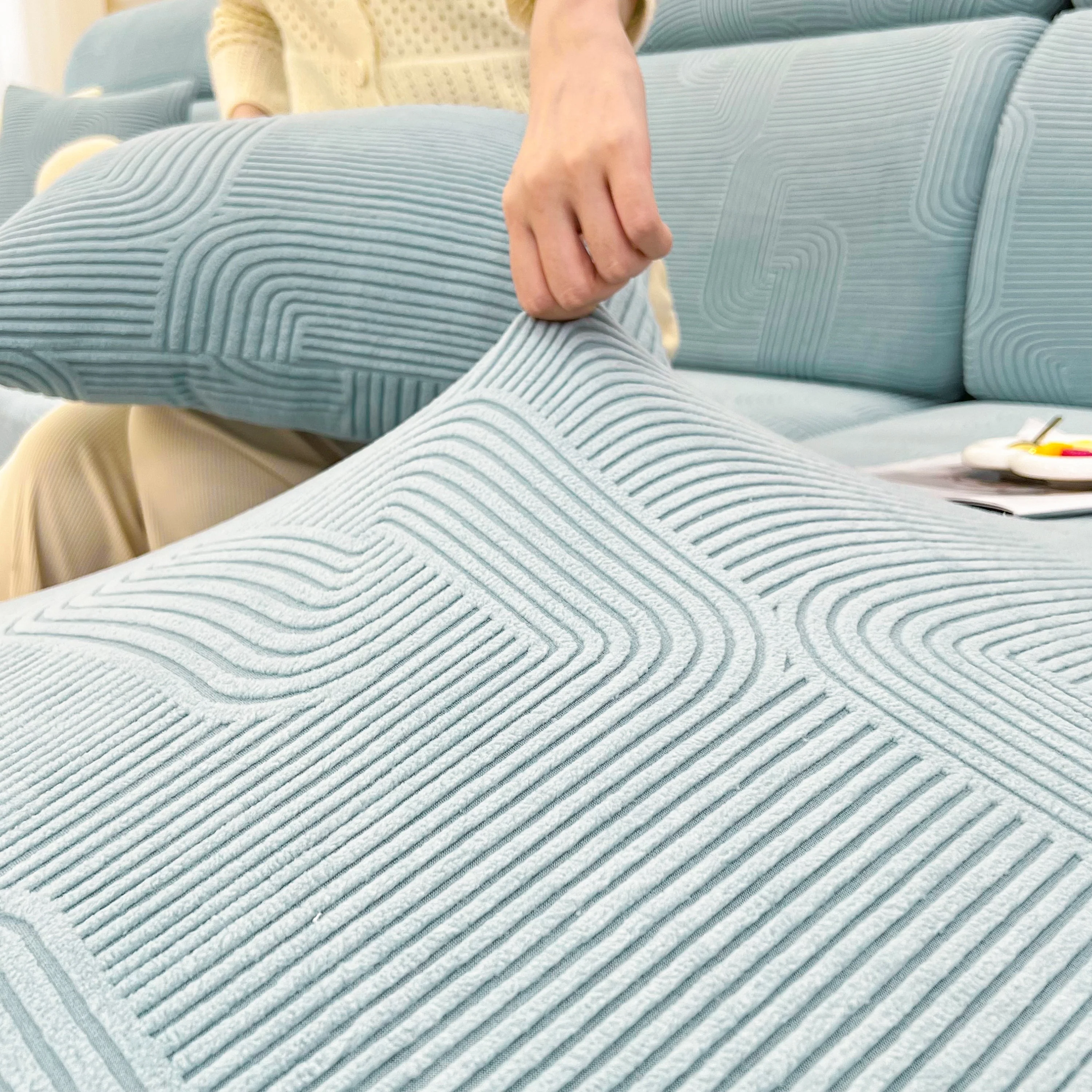 Stretch Couch Cushion Covers, Washable Chaise Lounge Sofa Slipcover, Elastic Furniture Protector for Pets, Kid - Image 2