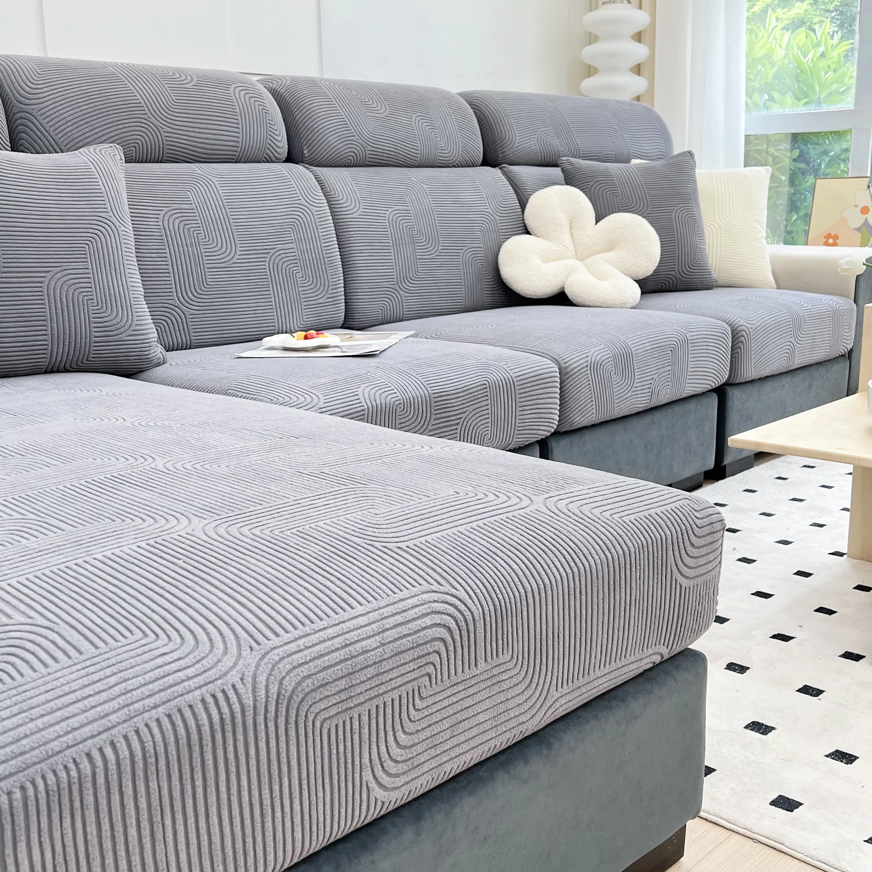 Stretch Couch Cushion Covers, Washable Chaise Lounge Sofa Slipcover, Elastic Furniture Protector for Pets, Kid - Image 21