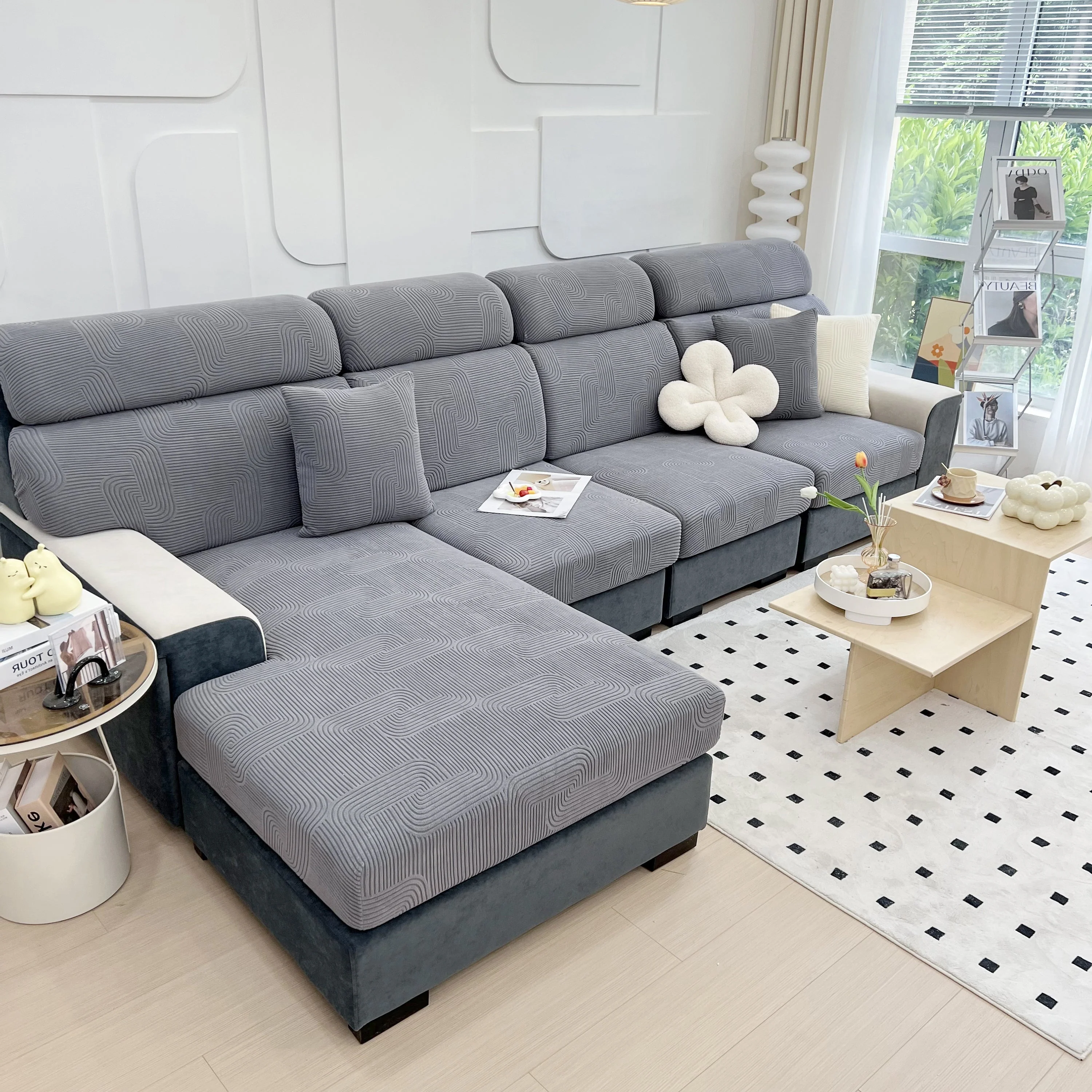 Stretch Couch Cushion Covers, Washable Chaise Lounge Sofa Slipcover, Elastic Furniture Protector for Pets, Kid - Image 22