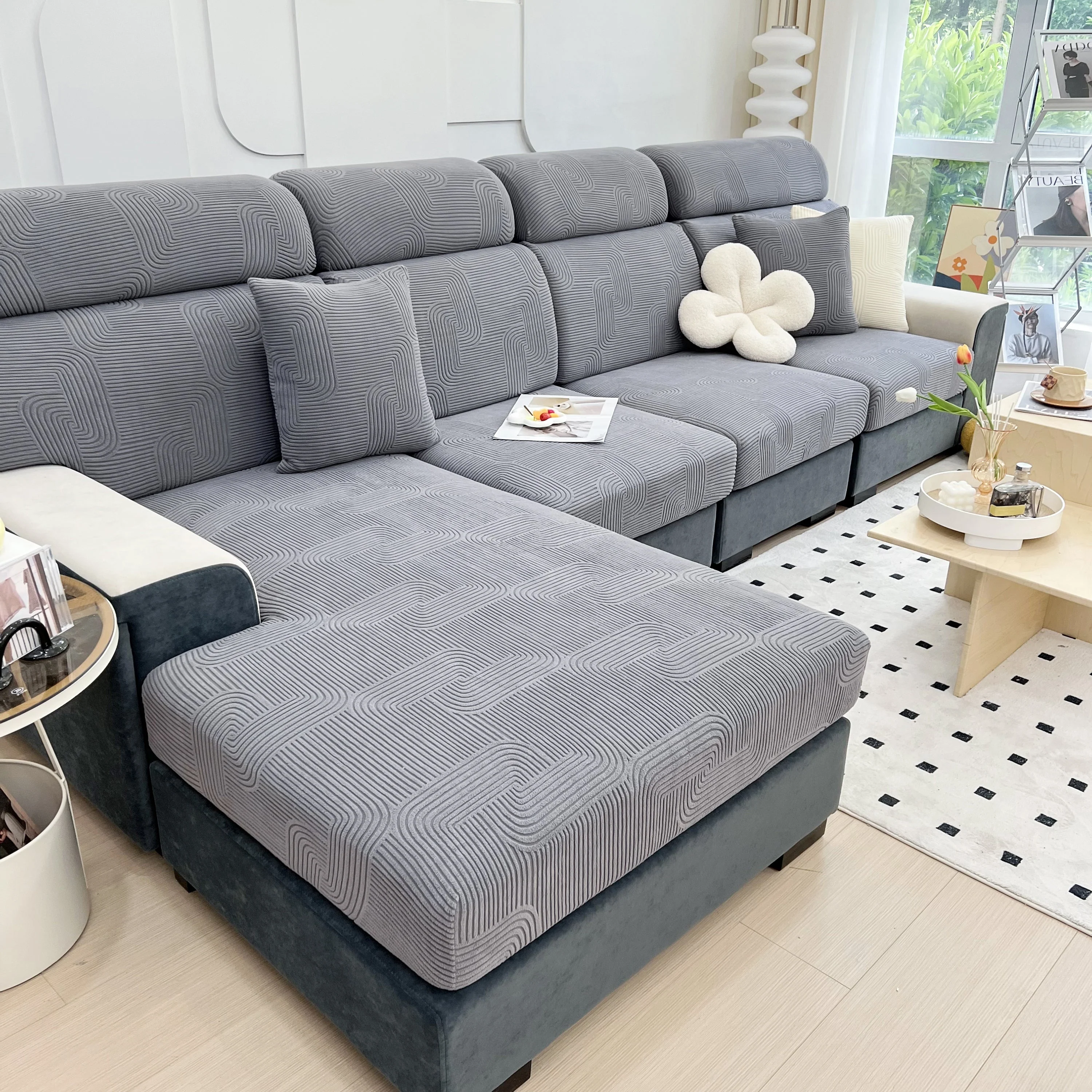 Stretch Couch Cushion Covers, Washable Chaise Lounge Sofa Slipcover, Elastic Furniture Protector for Pets, Kid - Image 23