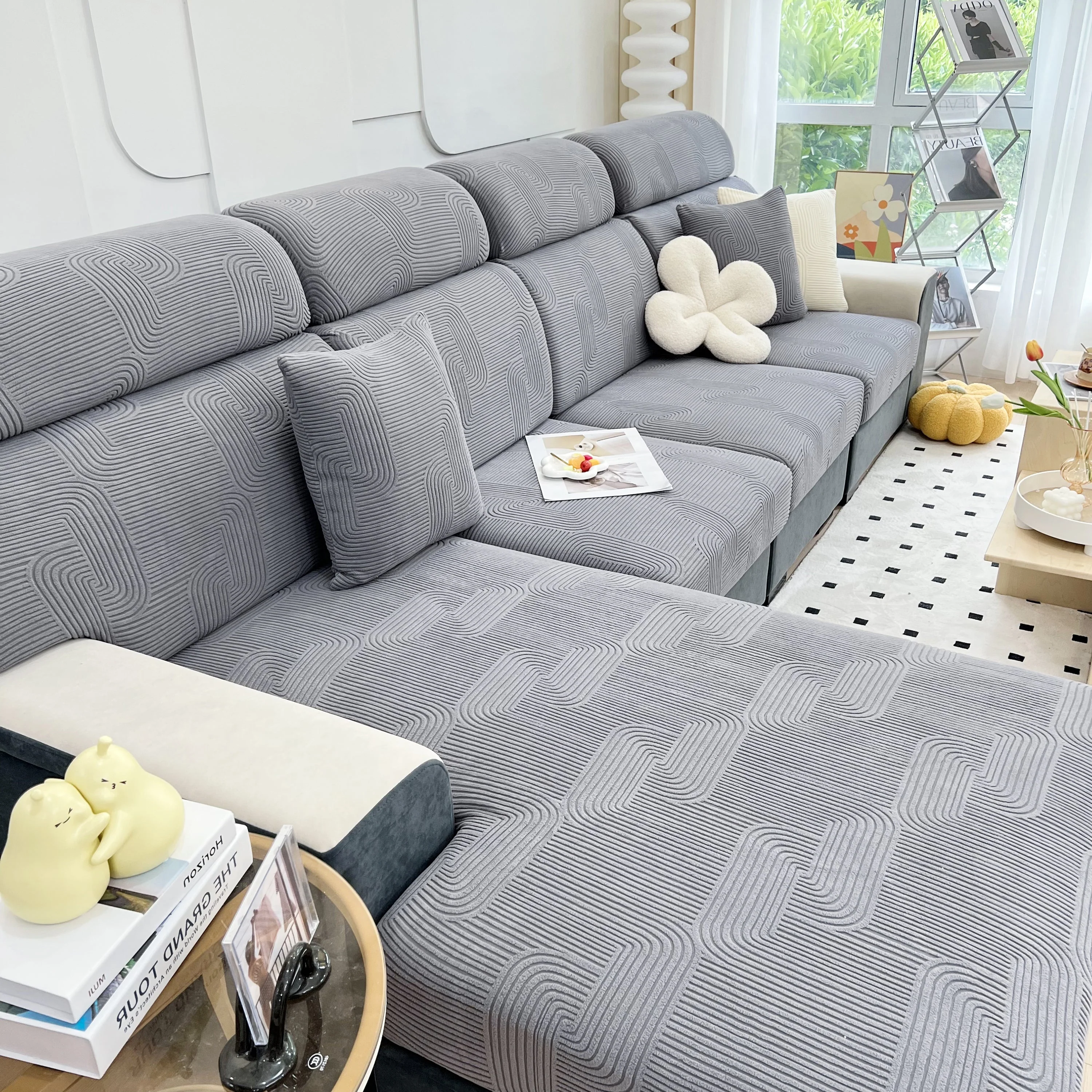 Stretch Couch Cushion Covers, Washable Chaise Lounge Sofa Slipcover, Elastic Furniture Protector for Pets, Kid - Image 24