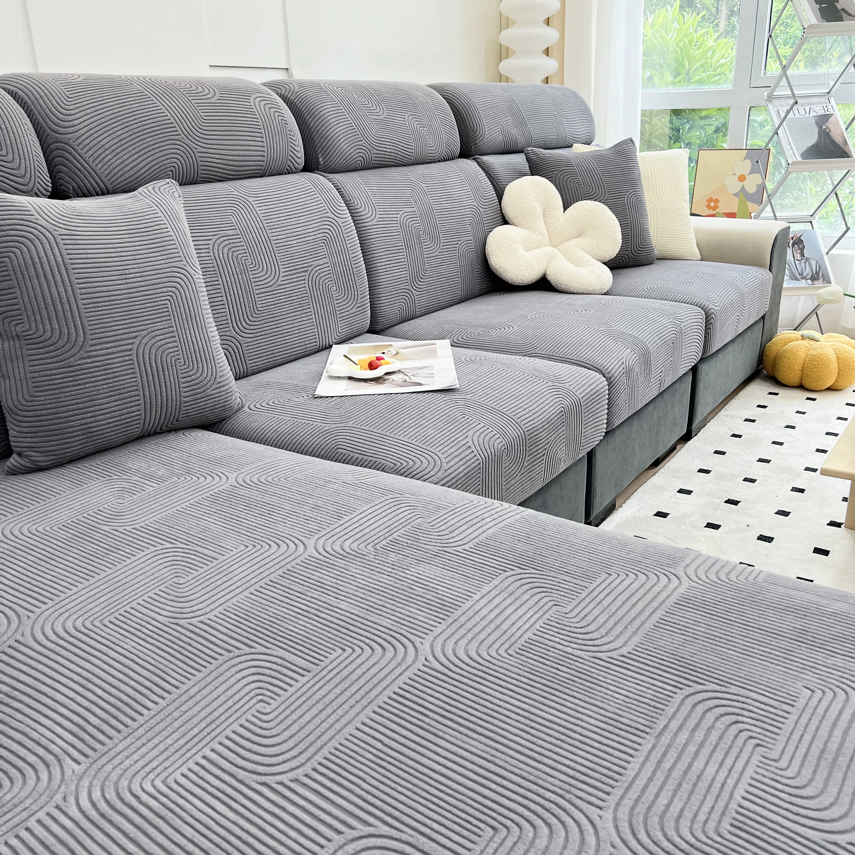 Stretch Couch Cushion Covers, Washable Chaise Lounge Sofa Slipcover, Elastic Furniture Protector for Pets, Kid - Image 25