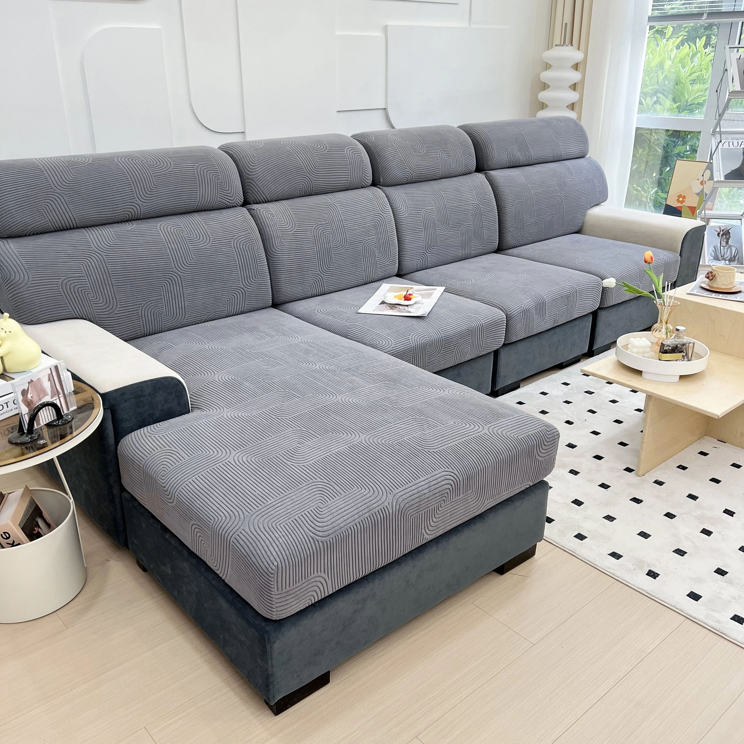 Stretch Couch Cushion Covers, Washable Chaise Lounge Sofa Slipcover, Elastic Furniture Protector for Pets, Kid - Image 27