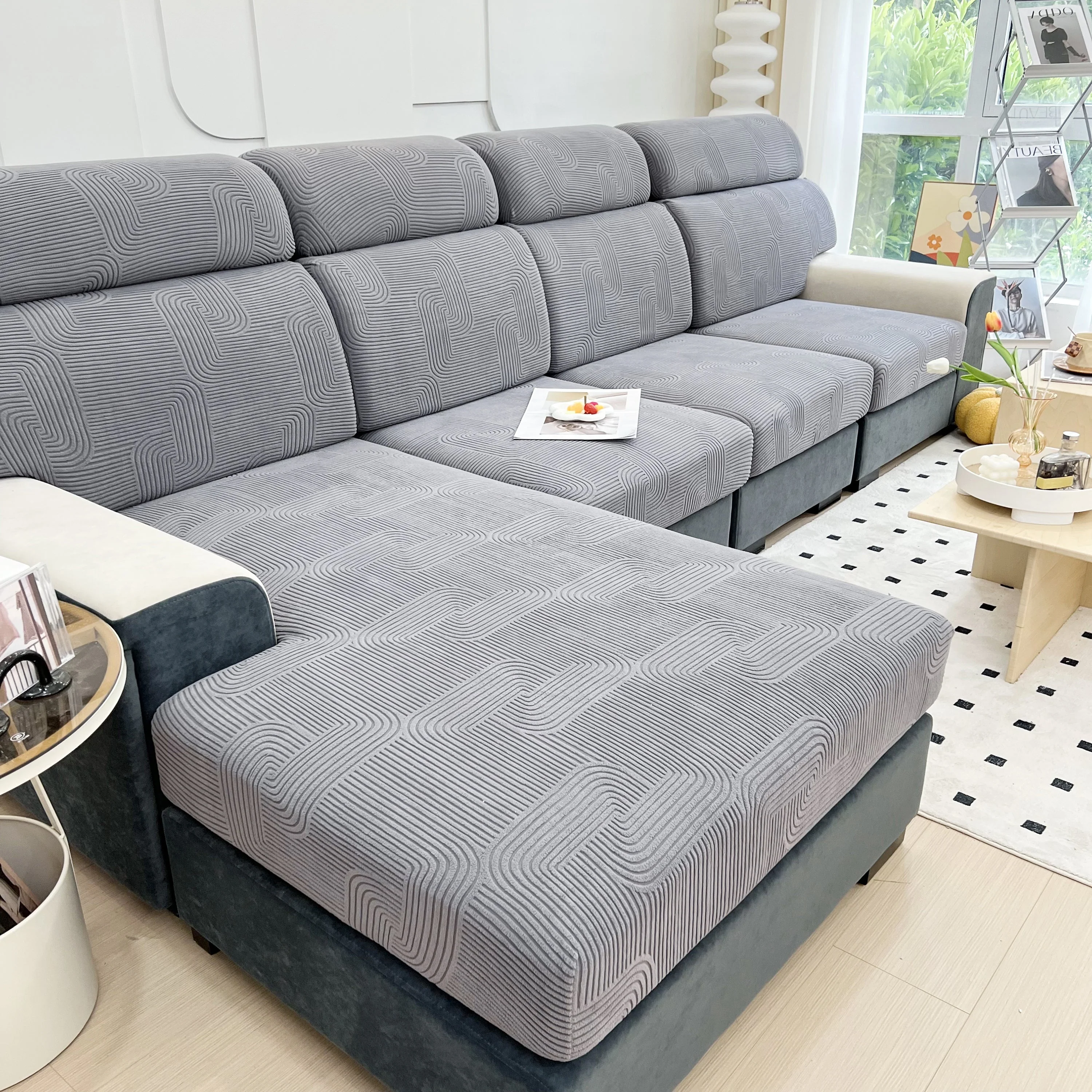 Stretch Couch Cushion Covers, Washable Chaise Lounge Sofa Slipcover, Elastic Furniture Protector for Pets, Kid - Image 28