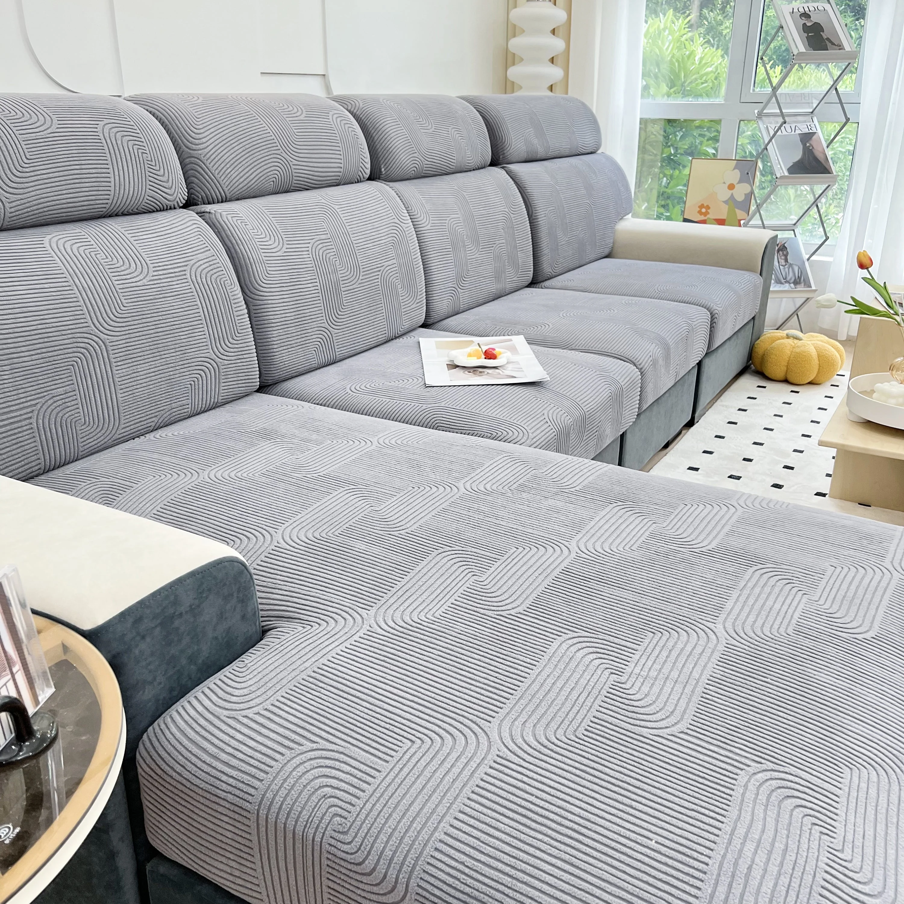 Stretch Couch Cushion Covers, Washable Chaise Lounge Sofa Slipcover, Elastic Furniture Protector for Pets, Kid - Image 29