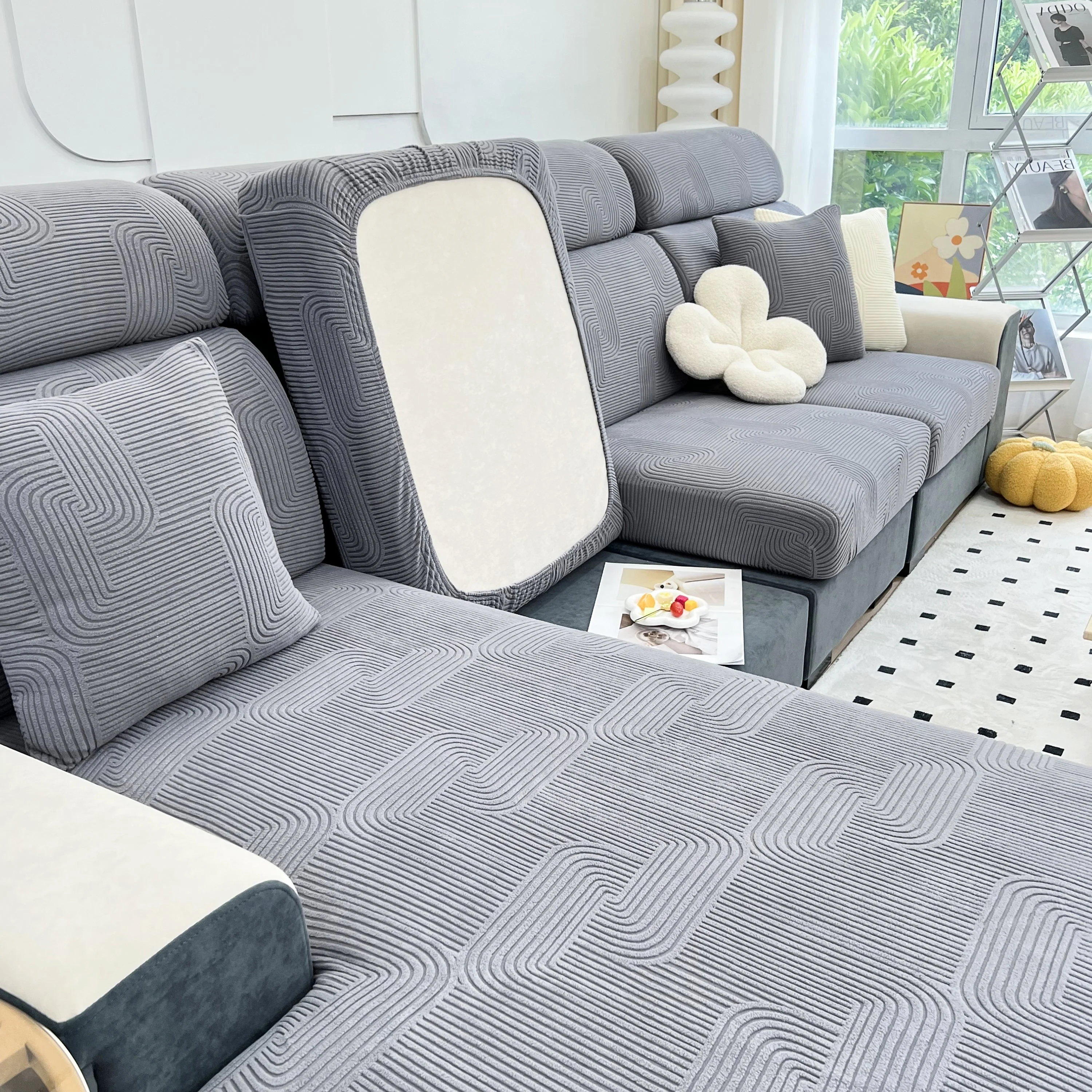 Stretch Couch Cushion Covers, Washable Chaise Lounge Sofa Slipcover, Elastic Furniture Protector for Pets, Kid - Image 30