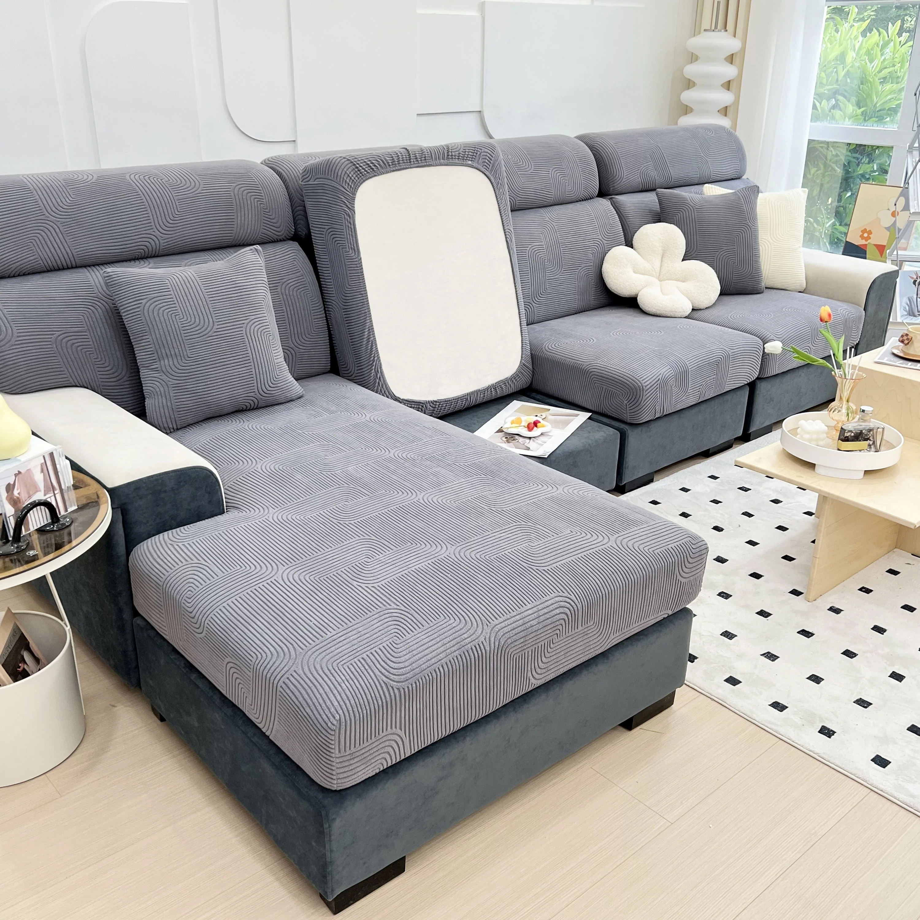 Stretch Couch Cushion Covers, Washable Chaise Lounge Sofa Slipcover, Elastic Furniture Protector for Pets, Kid - Image 31