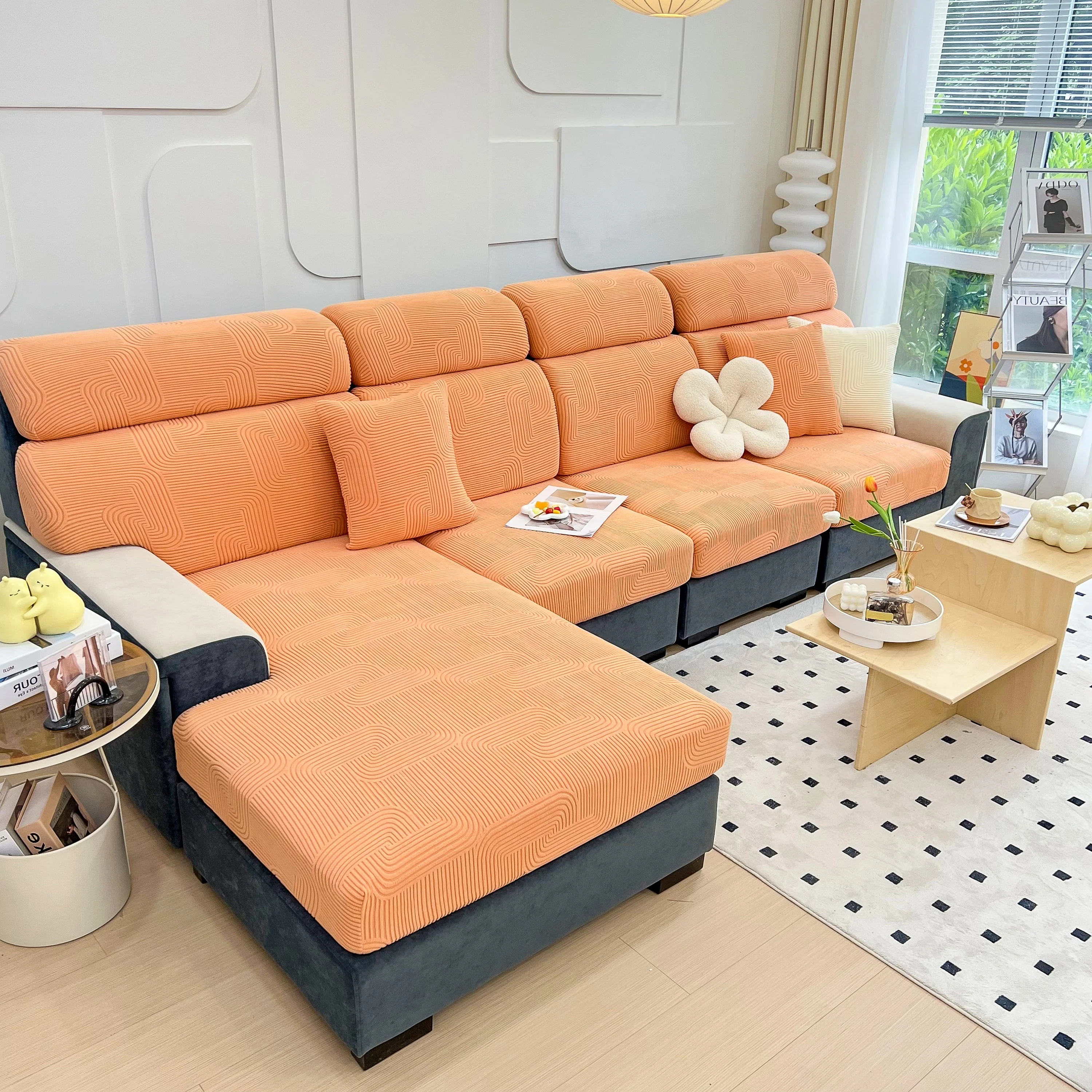 Stretch Couch Cushion Covers, Washable Chaise Lounge Sofa Slipcover, Elastic Furniture Protector for Pets, Kid - Image 39