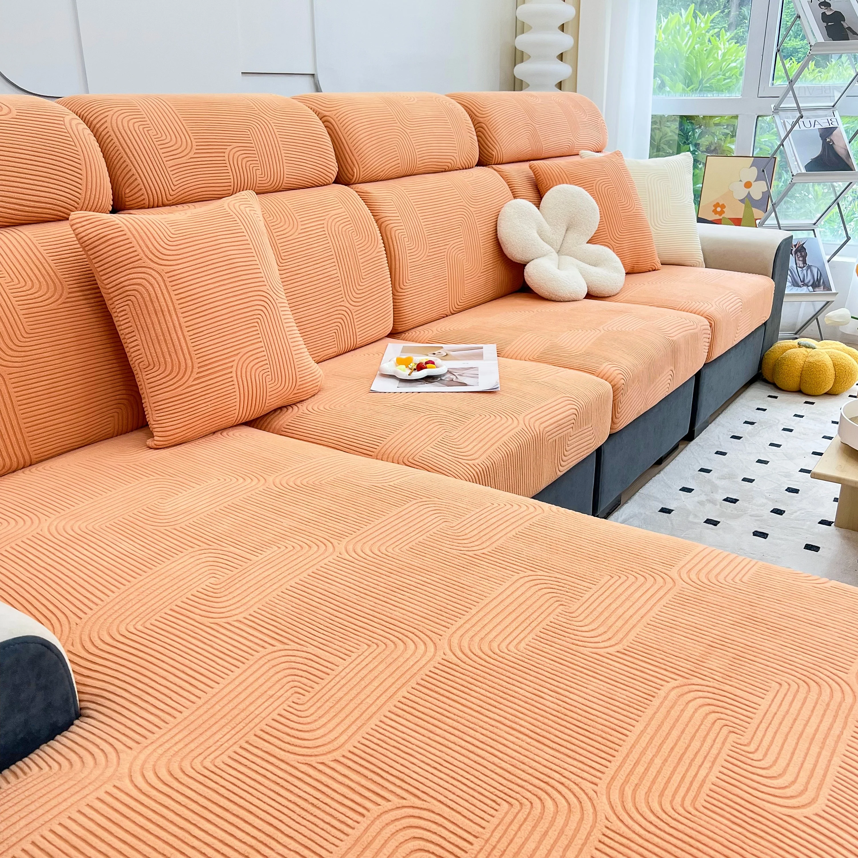 Stretch Couch Cushion Covers, Washable Chaise Lounge Sofa Slipcover, Elastic Furniture Protector for Pets, Kid - Image 42