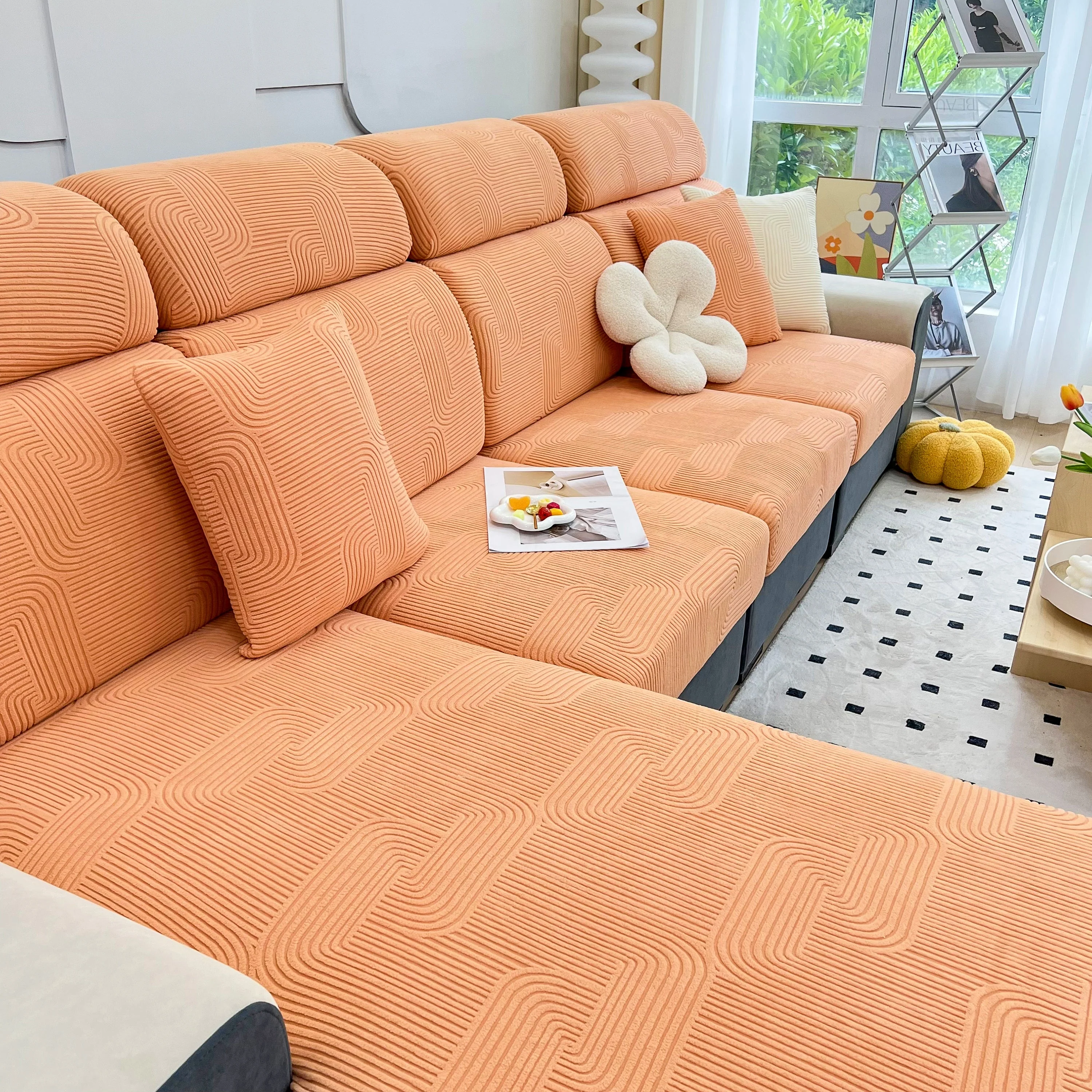 Stretch Couch Cushion Covers, Washable Chaise Lounge Sofa Slipcover, Elastic Furniture Protector for Pets, Kid - Image 43
