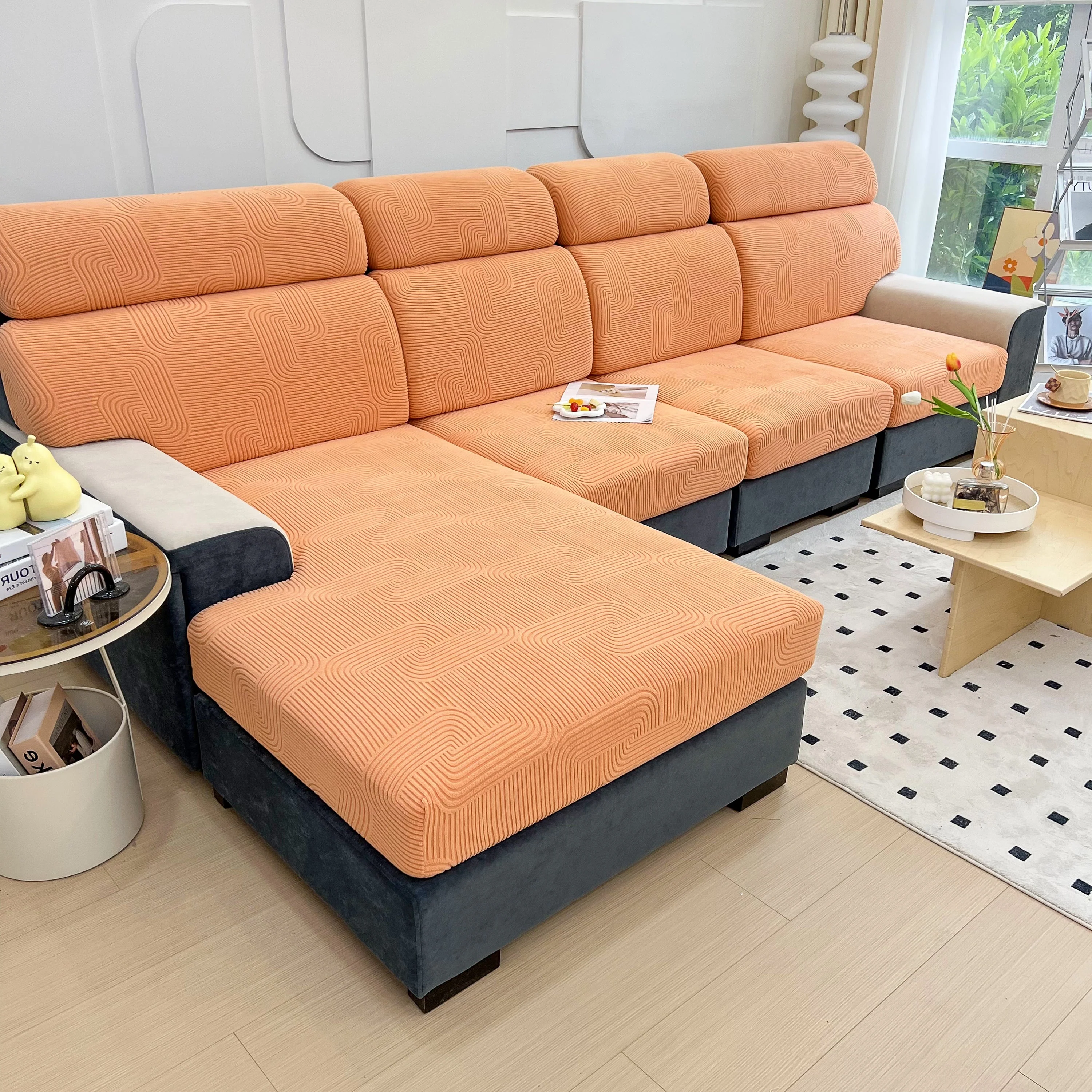 Stretch Couch Cushion Covers, Washable Chaise Lounge Sofa Slipcover, Elastic Furniture Protector for Pets, Kid - Image 45