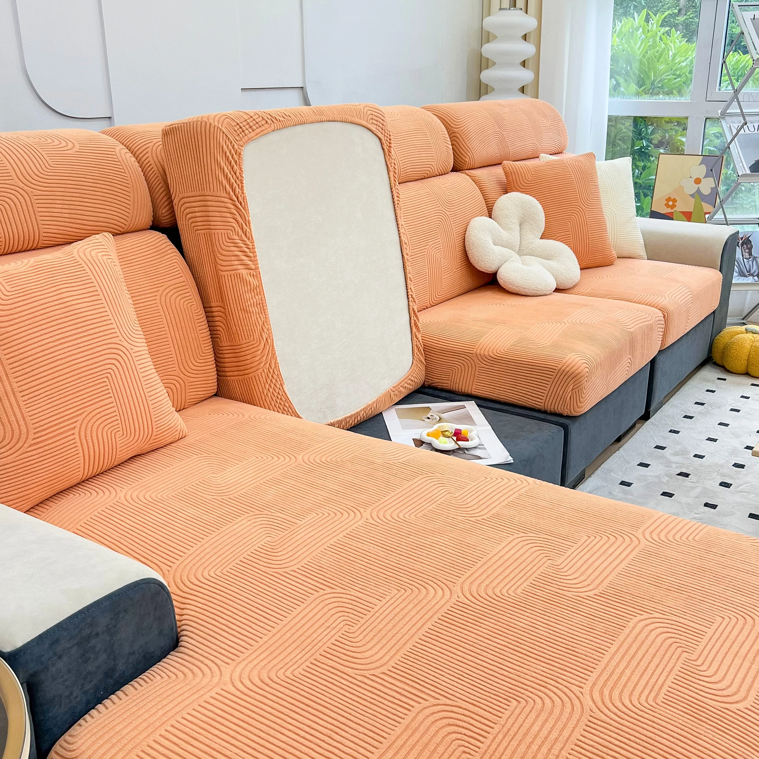 Stretch Couch Cushion Covers, Washable Chaise Lounge Sofa Slipcover, Elastic Furniture Protector for Pets, Kid - Image 49