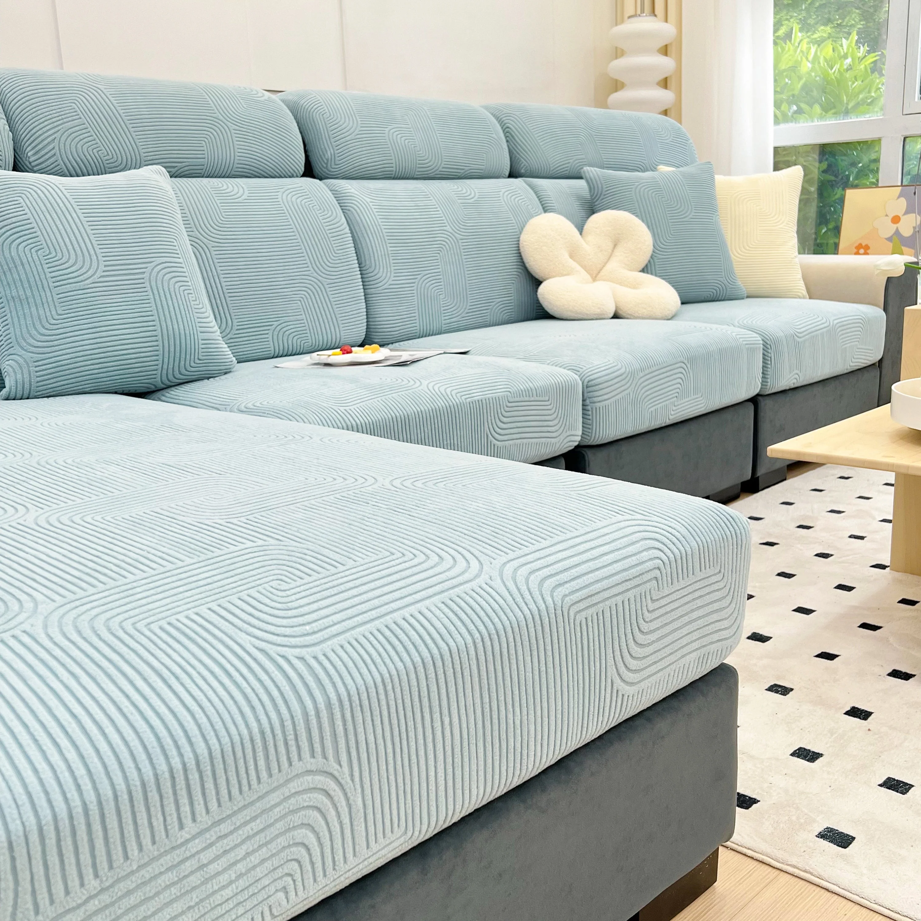 Stretch Couch Cushion Covers, Washable Chaise Lounge Sofa Slipcover, Elastic Furniture Protector for Pets, Kid - Image 5