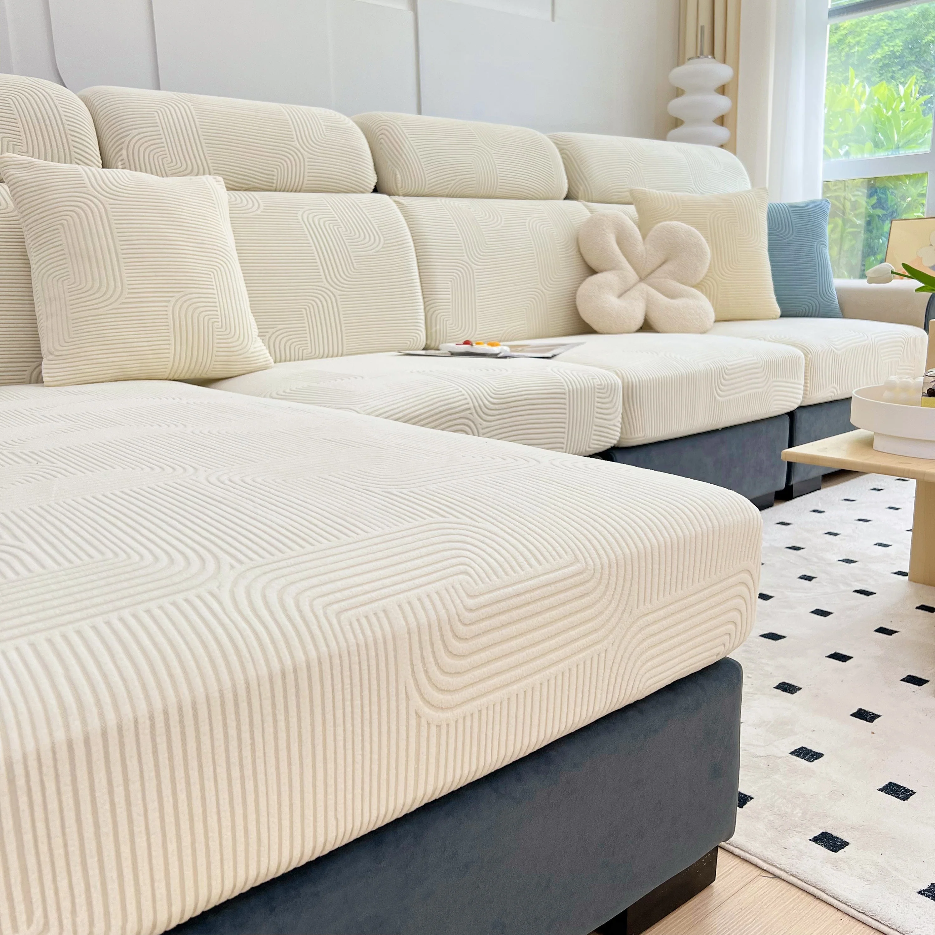 Stretch Couch Cushion Covers, Washable Chaise Lounge Sofa Slipcover, Elastic Furniture Protector for Pets, Kid - Image 57