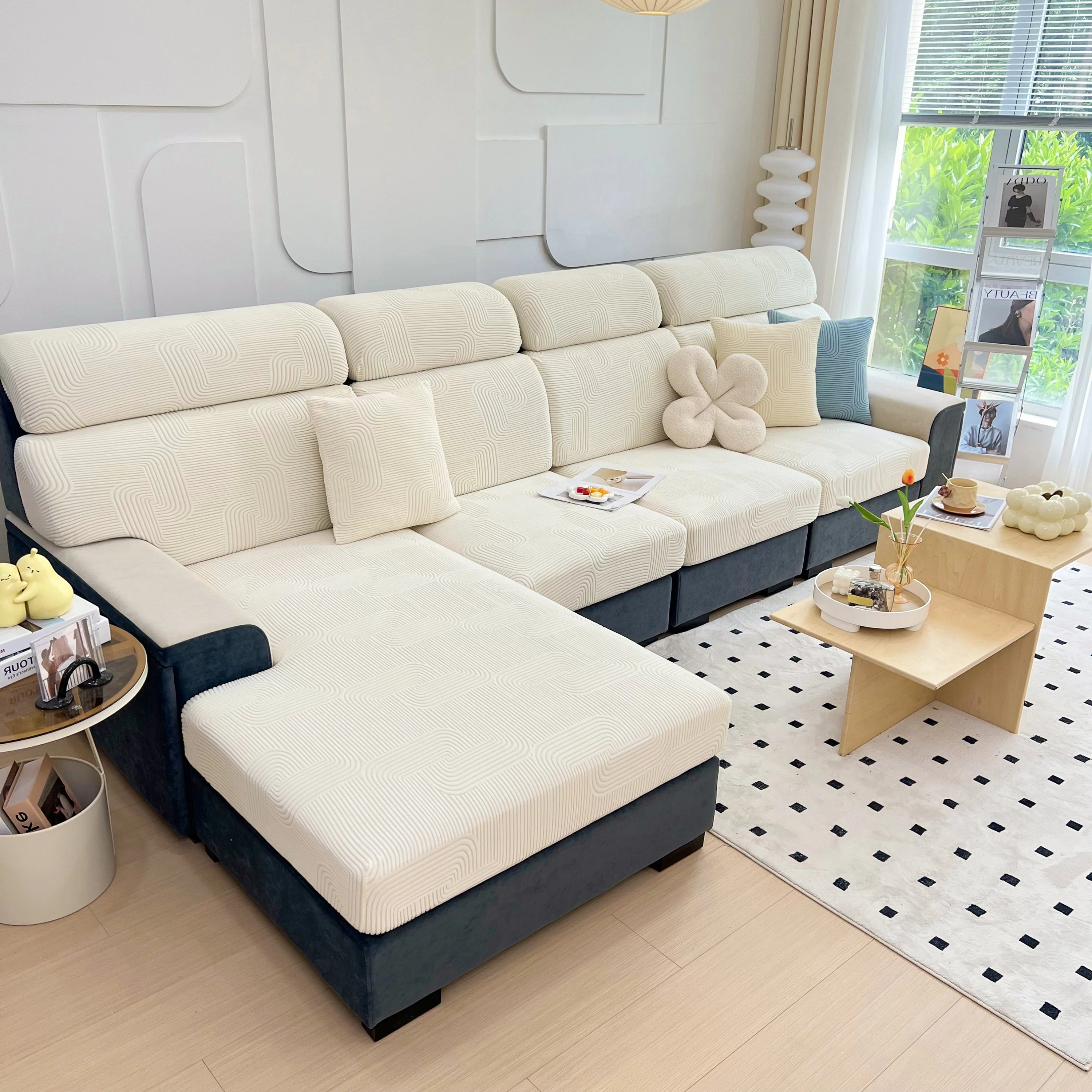 Stretch Couch Cushion Covers, Washable Chaise Lounge Sofa Slipcover, Elastic Furniture Protector for Pets, Kid - Image 58