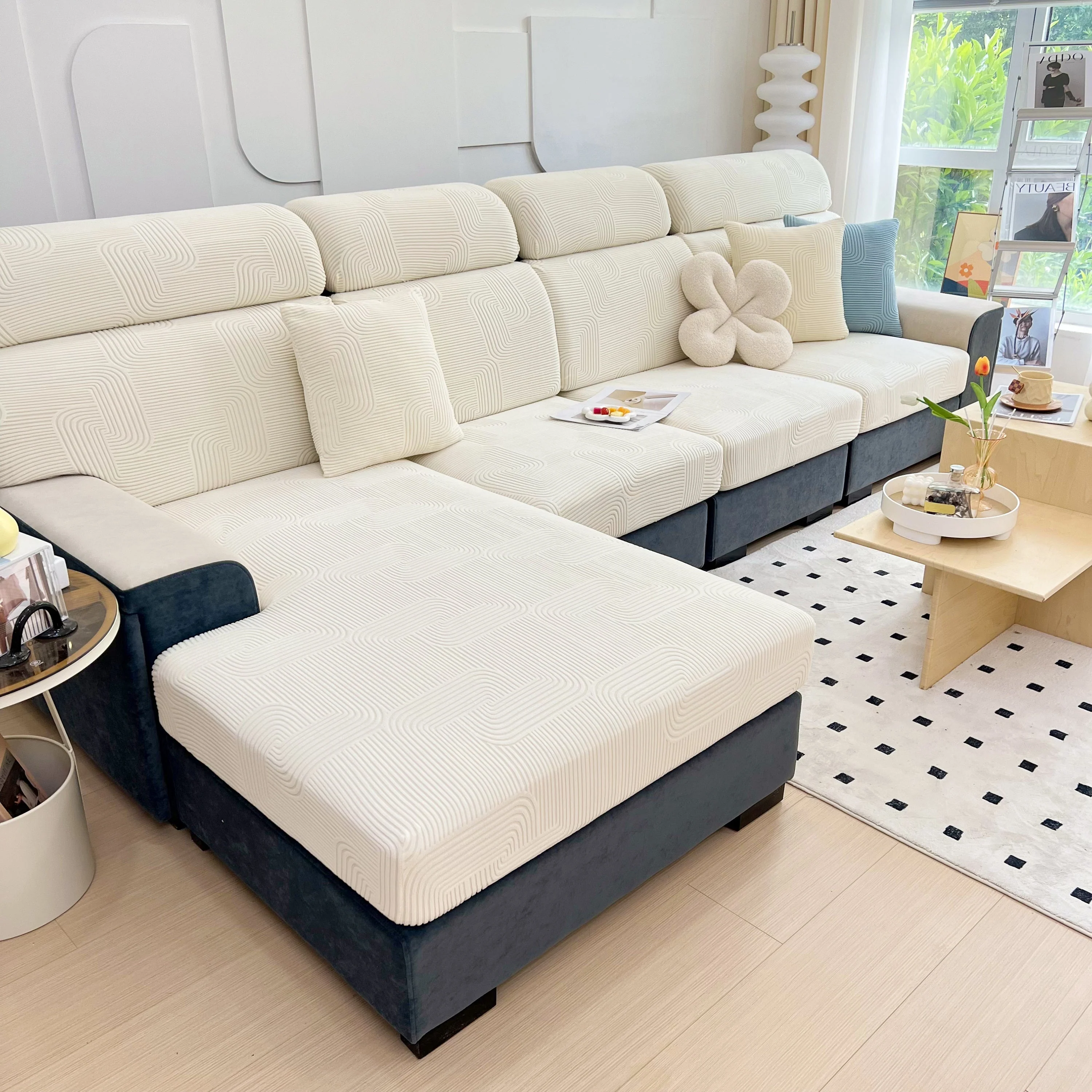 Stretch Couch Cushion Covers, Washable Chaise Lounge Sofa Slipcover, Elastic Furniture Protector for Pets, Kid - Image 59