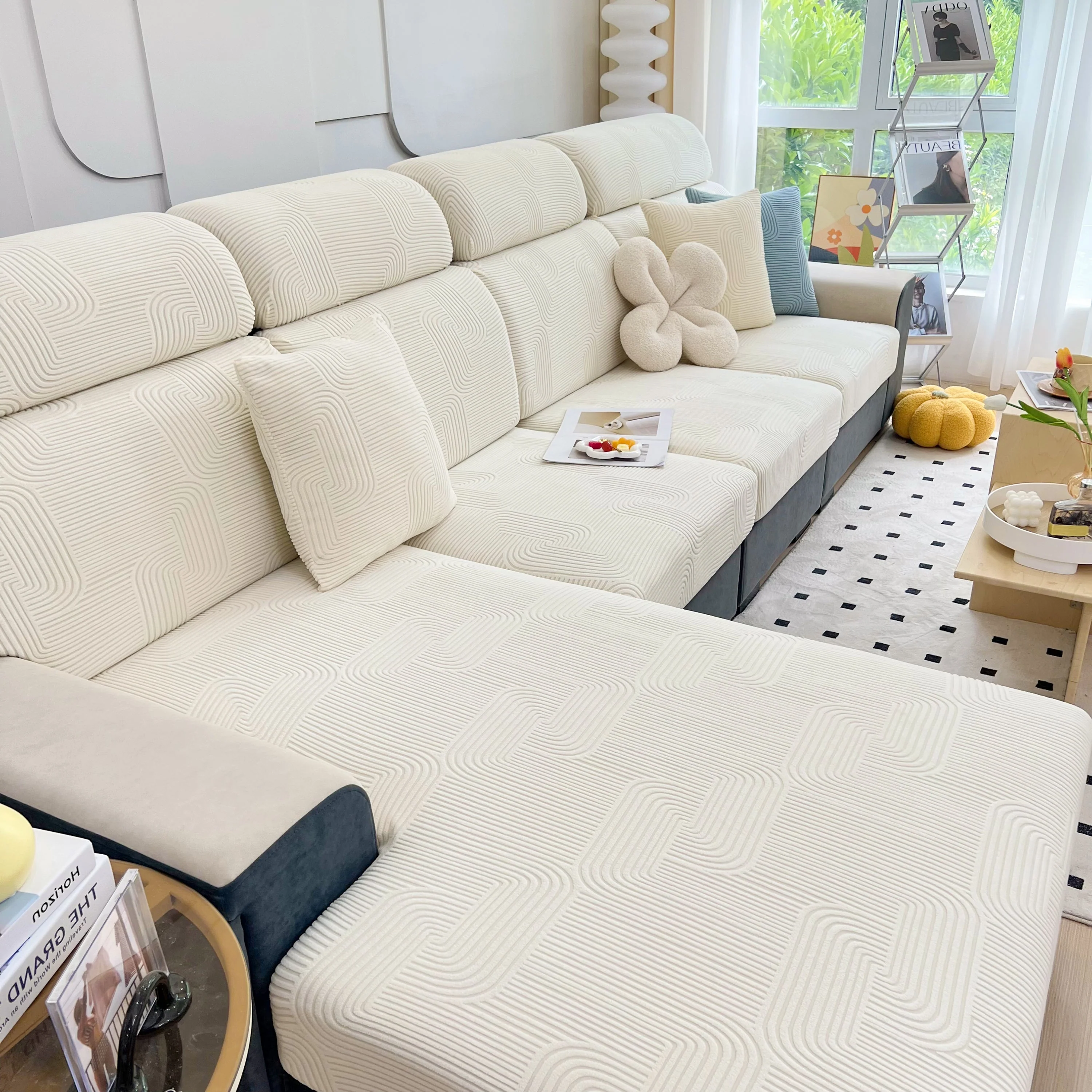 Stretch Couch Cushion Covers, Washable Chaise Lounge Sofa Slipcover, Elastic Furniture Protector for Pets, Kid - Image 60