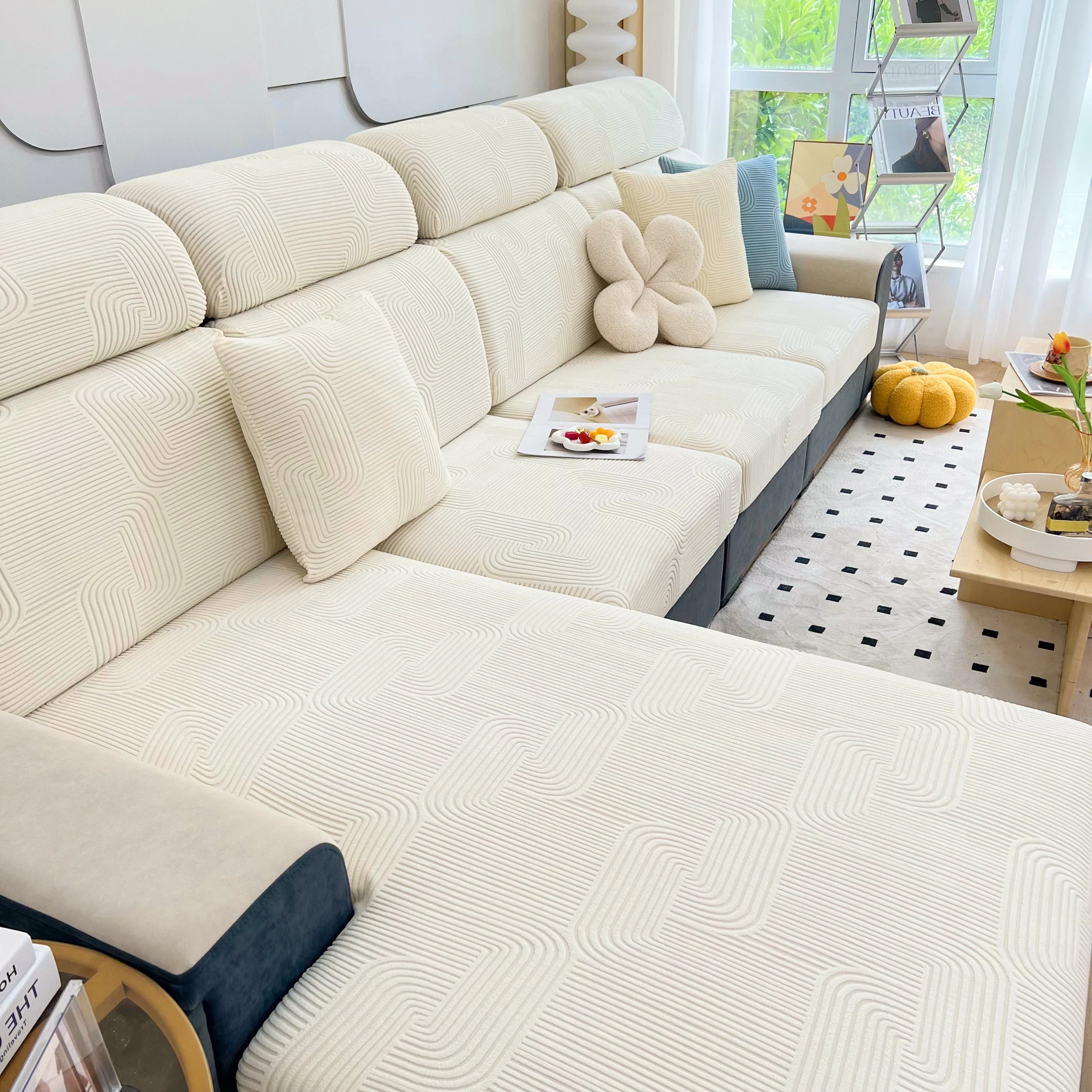Stretch Couch Cushion Covers, Washable Chaise Lounge Sofa Slipcover, Elastic Furniture Protector for Pets, Kid - Image 63