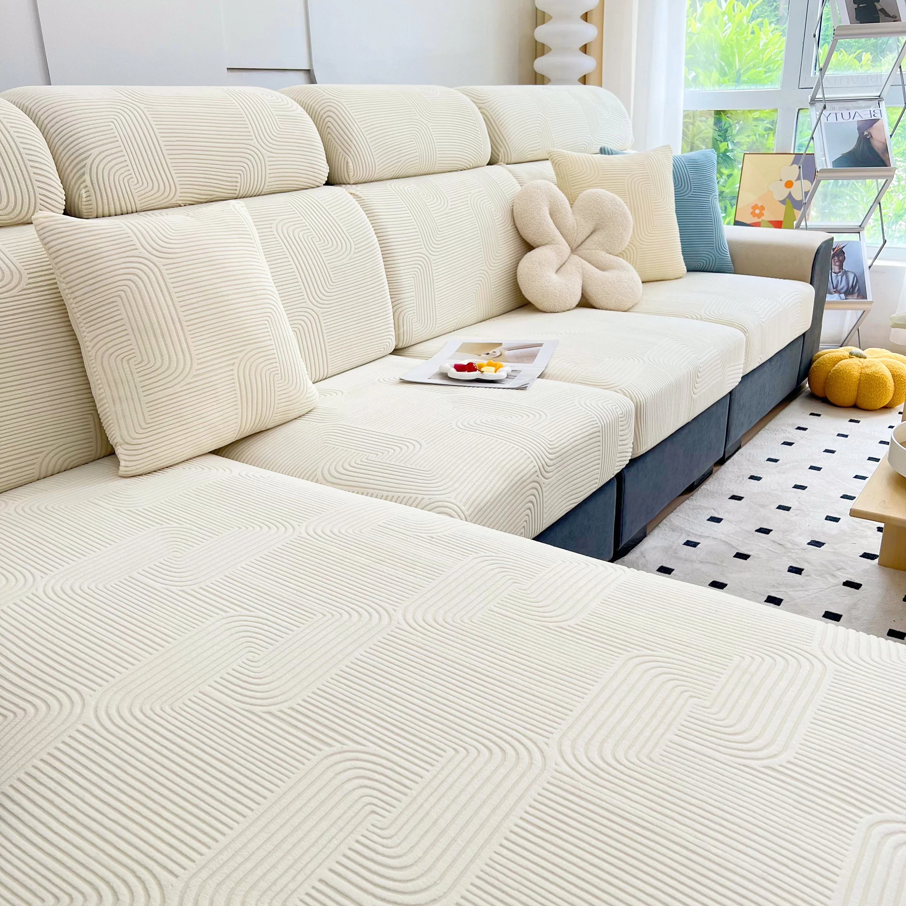 Stretch Couch Cushion Covers, Washable Chaise Lounge Sofa Slipcover, Elastic Furniture Protector for Pets, Kid - Image 65