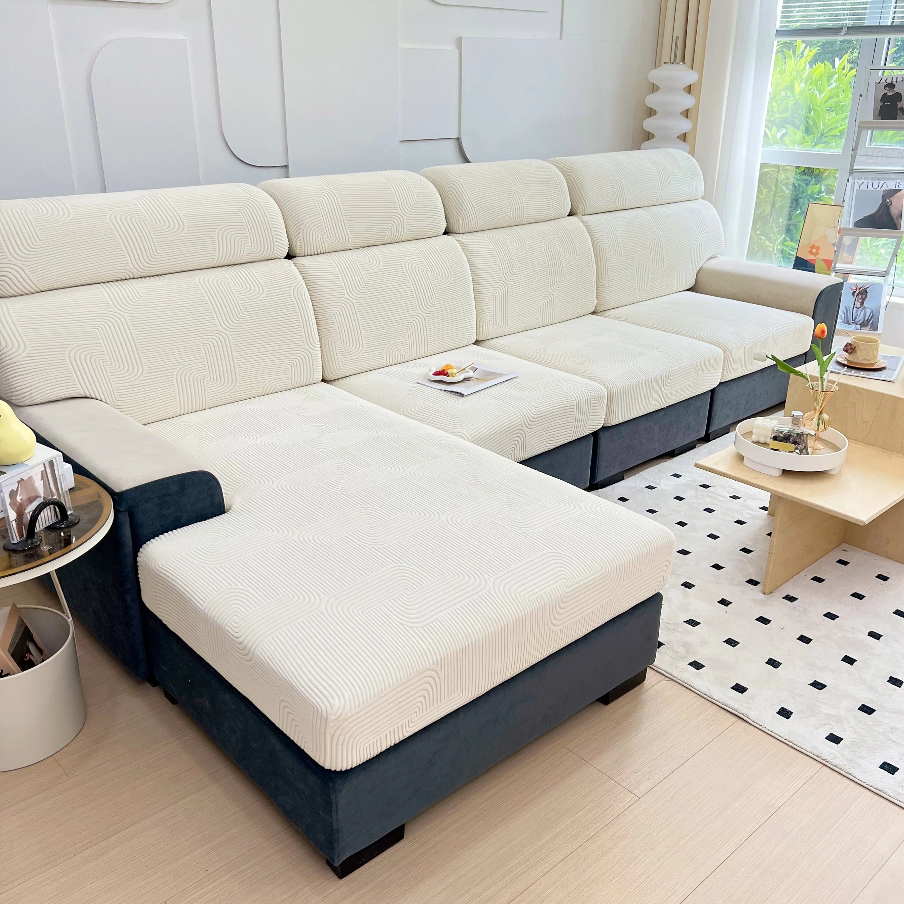 Stretch Couch Cushion Covers, Washable Chaise Lounge Sofa Slipcover, Elastic Furniture Protector for Pets, Kid - Image 68