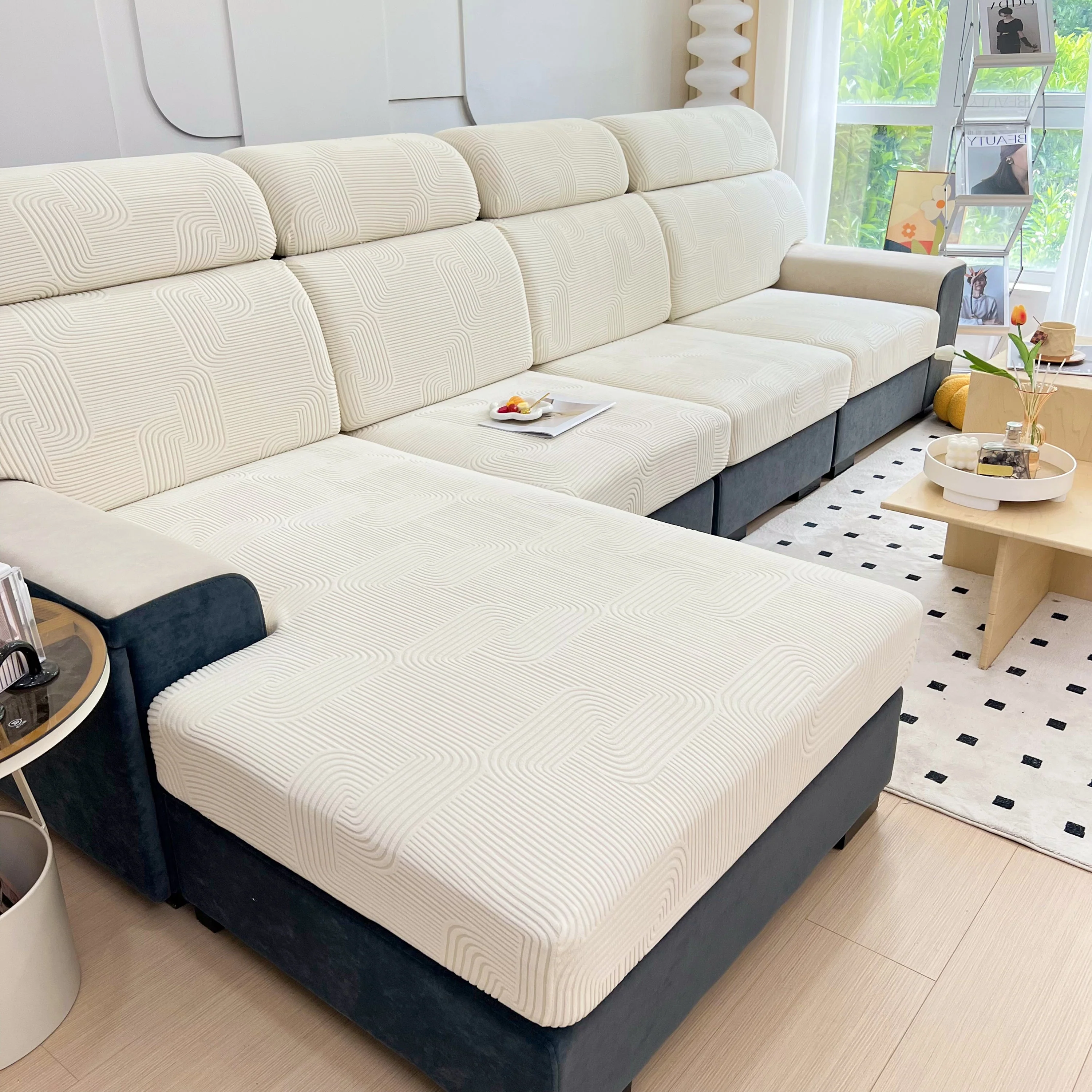 Stretch Couch Cushion Covers, Washable Chaise Lounge Sofa Slipcover, Elastic Furniture Protector for Pets, Kid - Image 69
