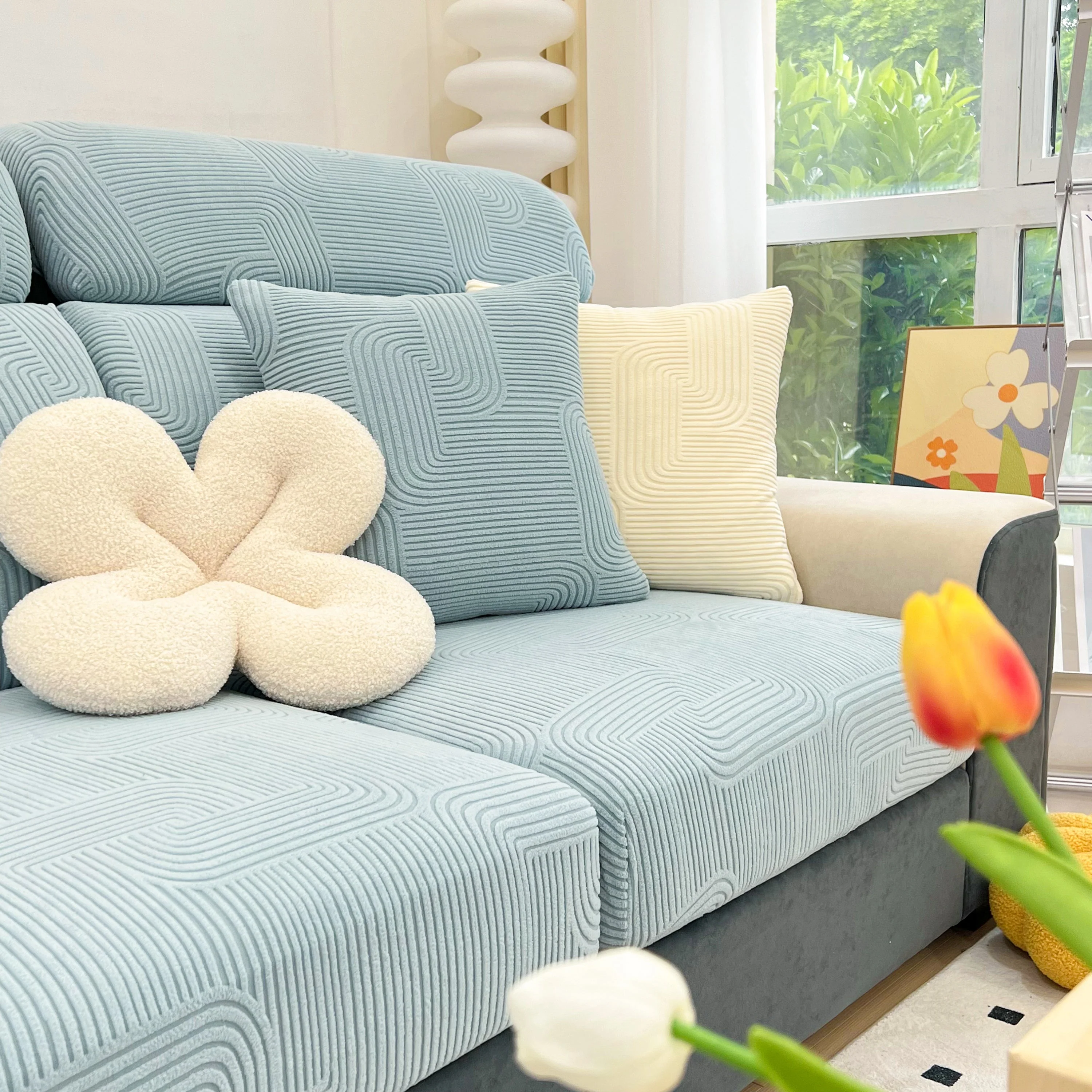 Stretch Couch Cushion Covers, Washable Chaise Lounge Sofa Slipcover, Elastic Furniture Protector for Pets, Kid - Image 7