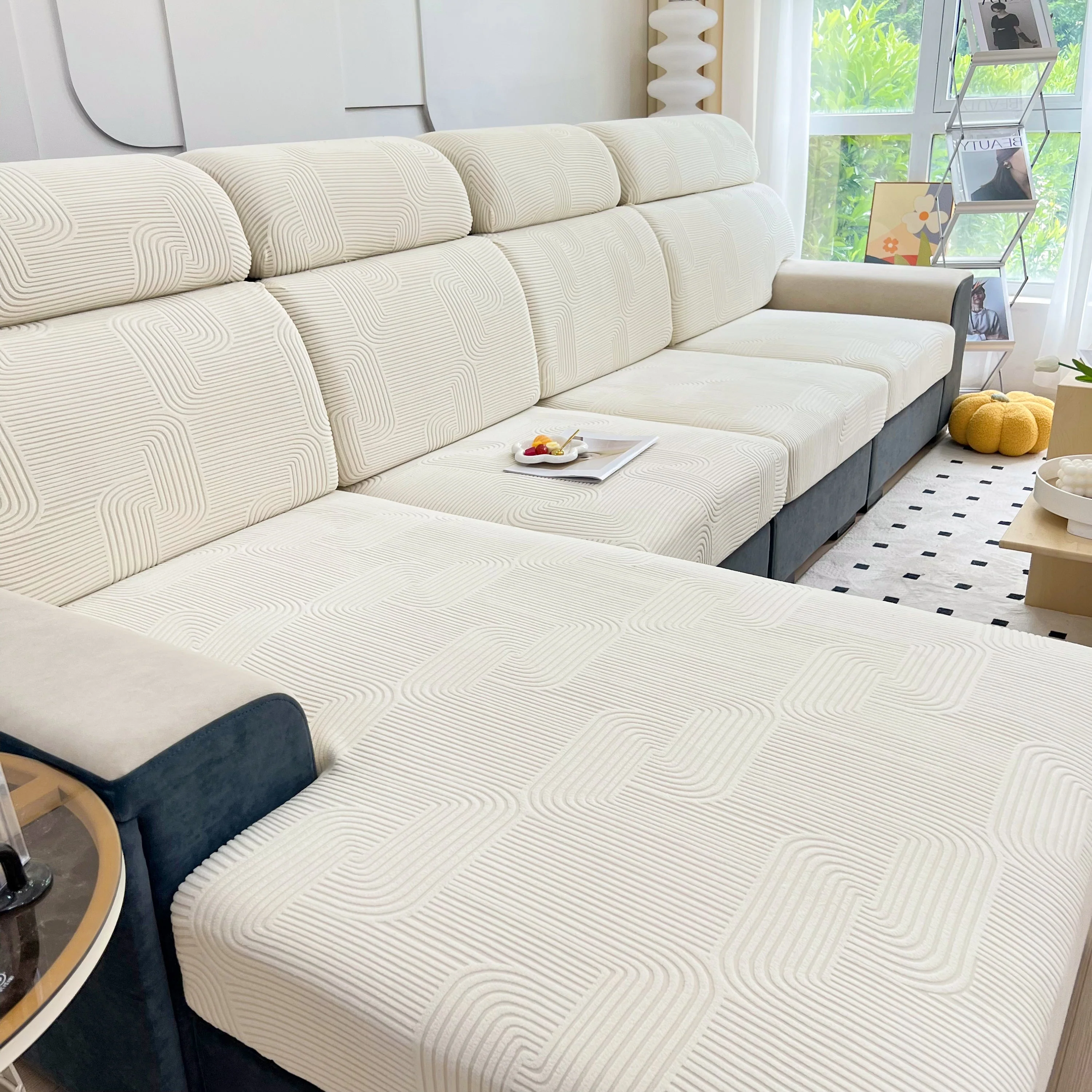 Stretch Couch Cushion Covers, Washable Chaise Lounge Sofa Slipcover, Elastic Furniture Protector for Pets, Kid - Image 70