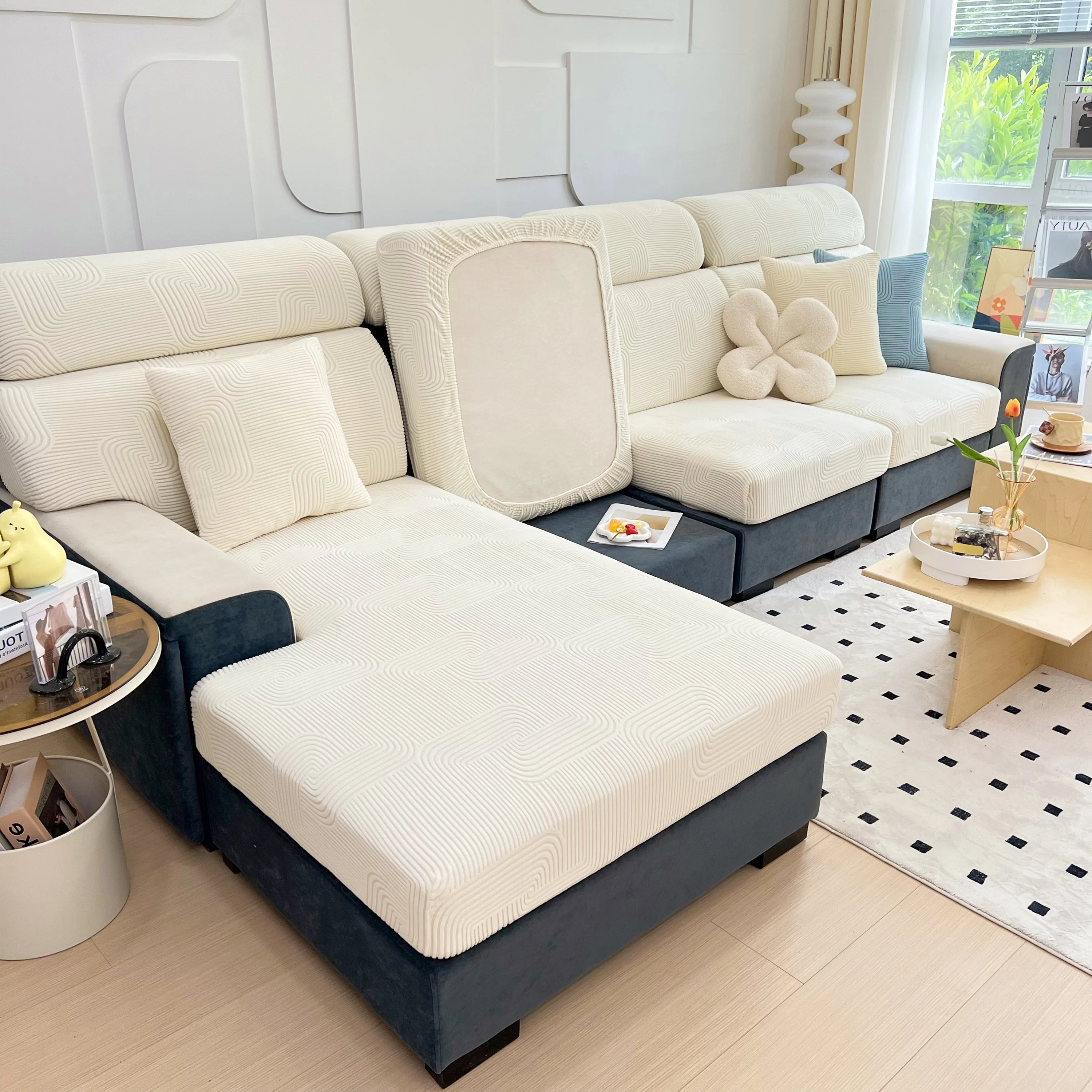 Stretch Couch Cushion Covers, Washable Chaise Lounge Sofa Slipcover, Elastic Furniture Protector for Pets, Kid - Image 72