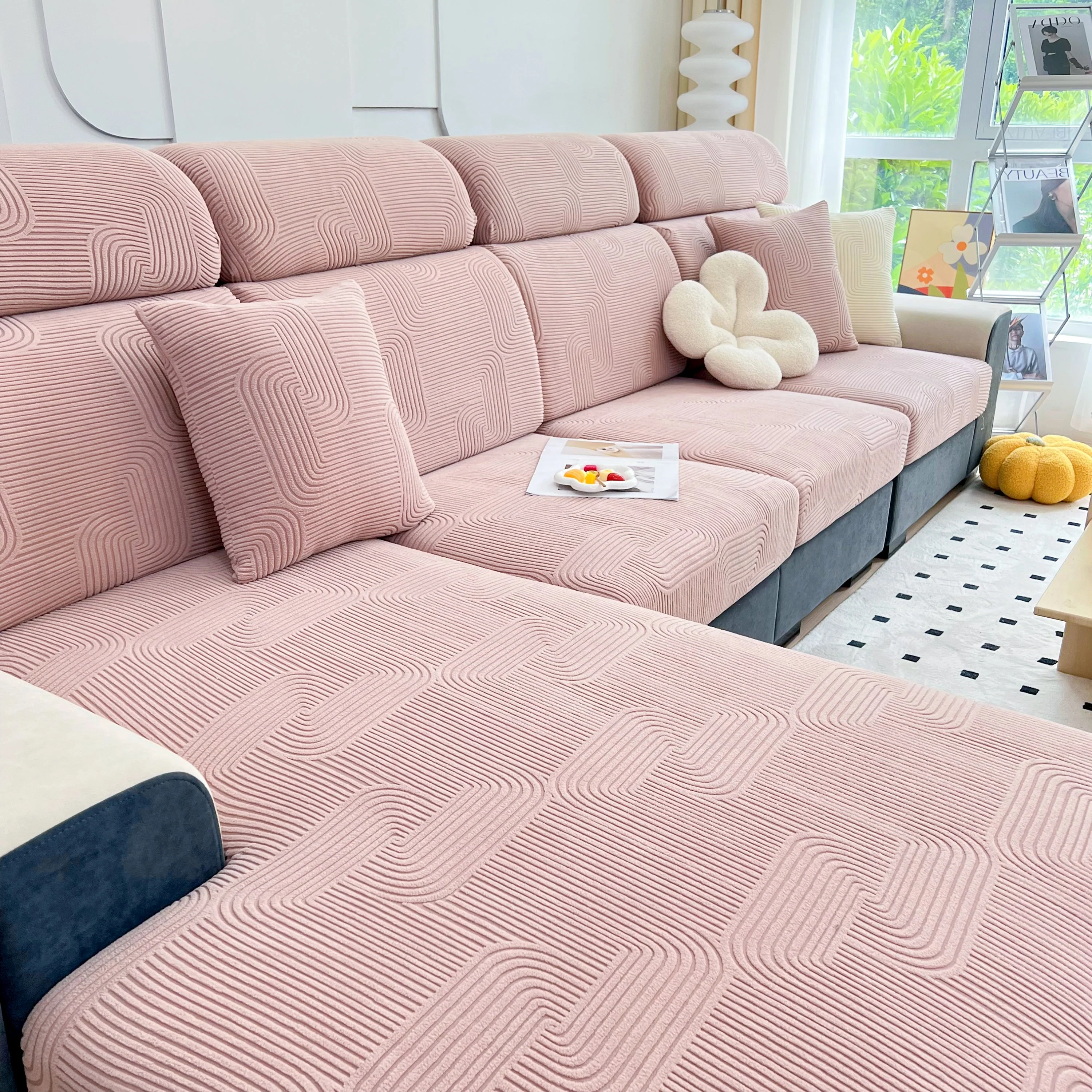 Stretch Couch Cushion Covers, Washable Chaise Lounge Sofa Slipcover, Elastic Furniture Protector for Pets, Kid - Image 85