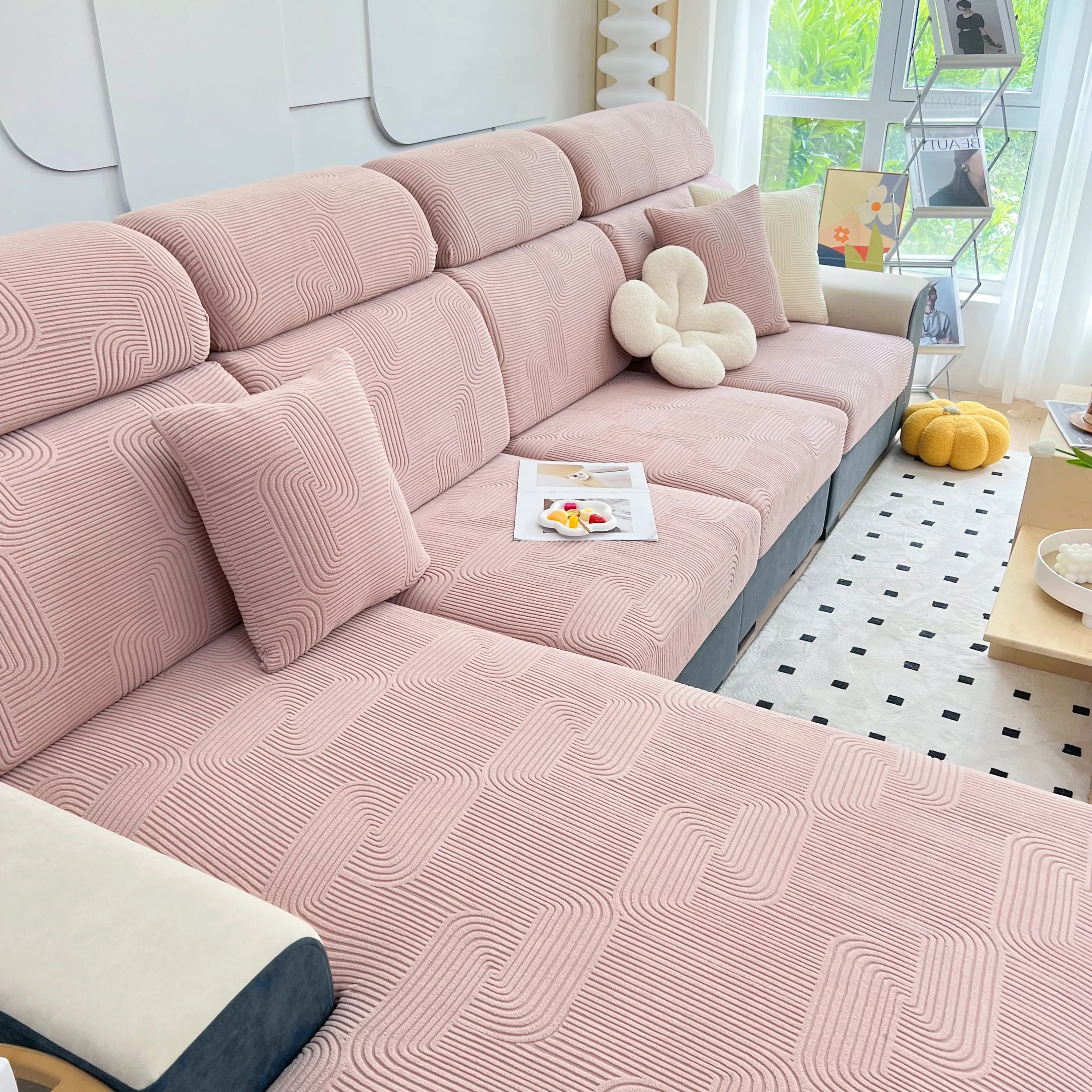 Stretch Couch Cushion Covers, Washable Chaise Lounge Sofa Slipcover, Elastic Furniture Protector for Pets, Kid - Image 86