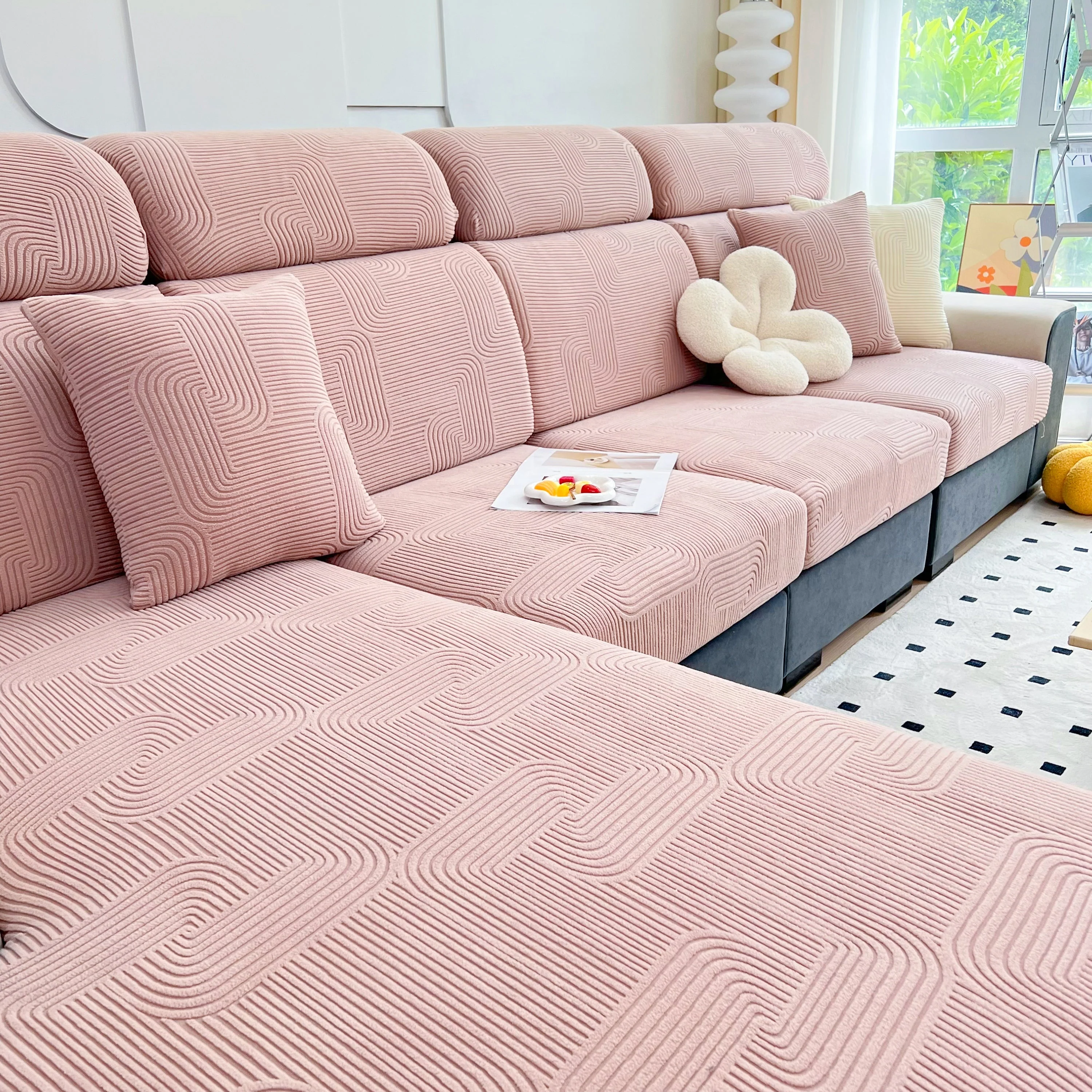 Stretch Couch Cushion Covers, Washable Chaise Lounge Sofa Slipcover, Elastic Furniture Protector for Pets, Kid - Image 87