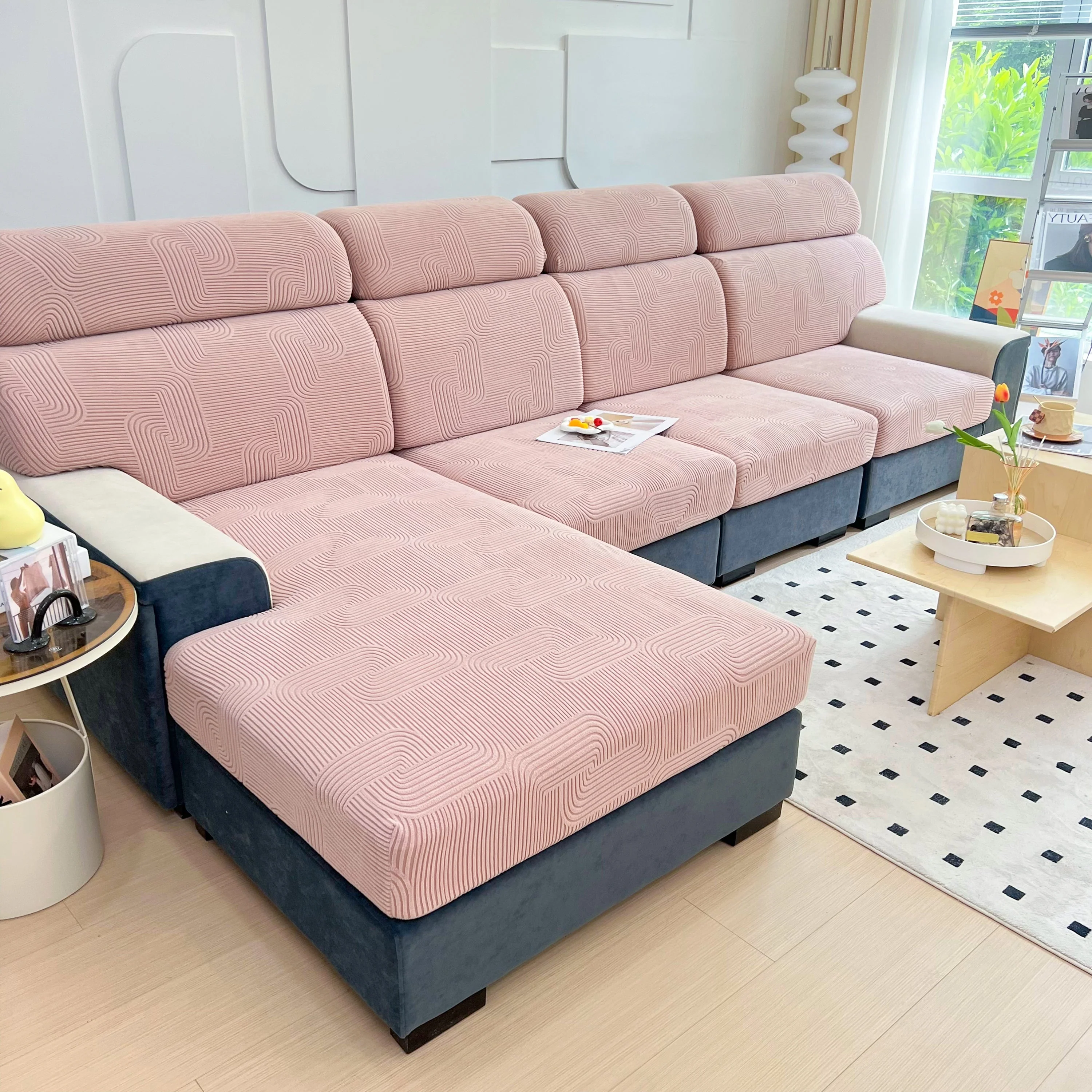 Stretch Couch Cushion Covers, Washable Chaise Lounge Sofa Slipcover, Elastic Furniture Protector for Pets, Kid - Image 89